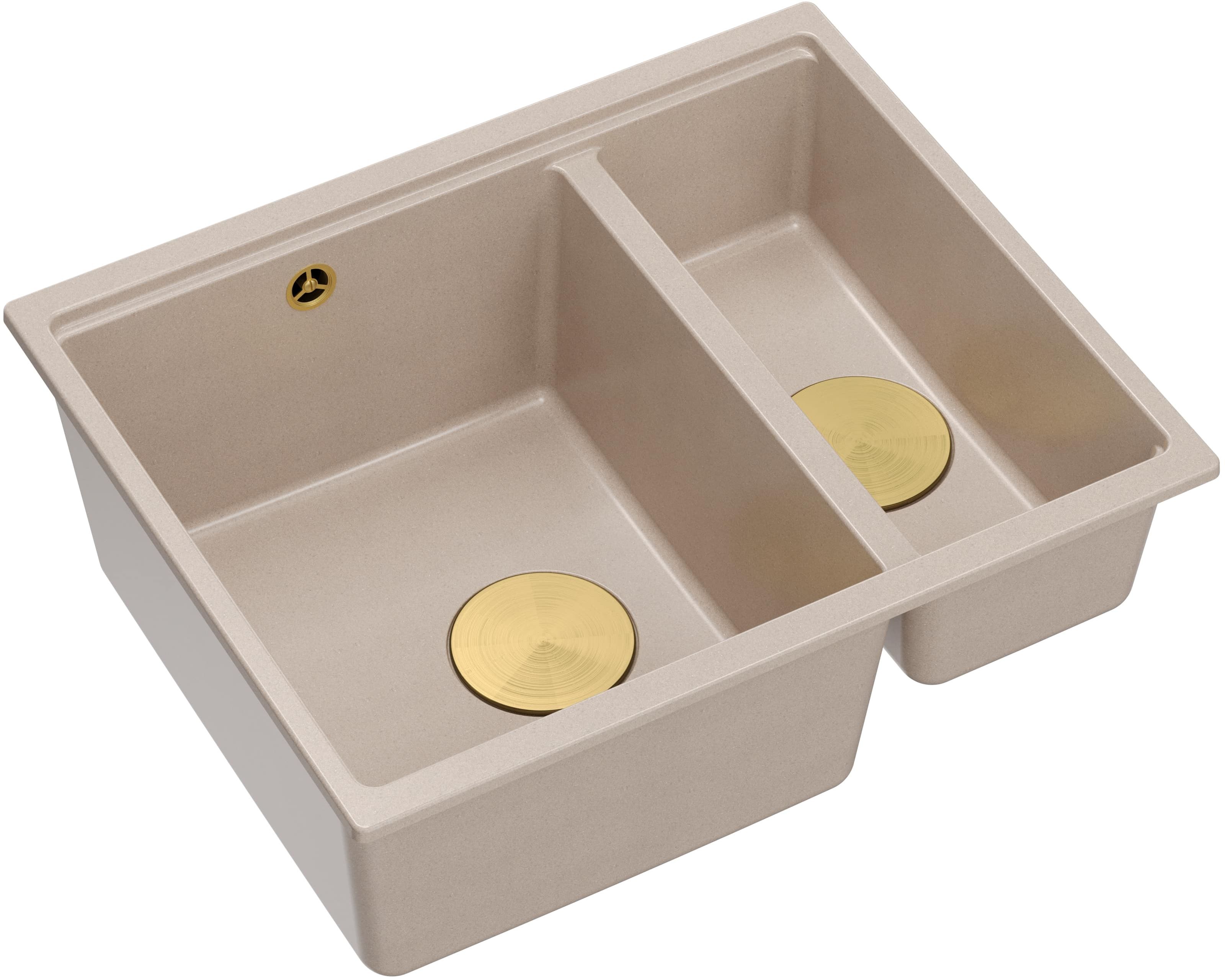 Quadron Logan 150 zlewozmywak GraniteQ 55x46 cm beż/elementy złote HCQL5646U2-G1_U