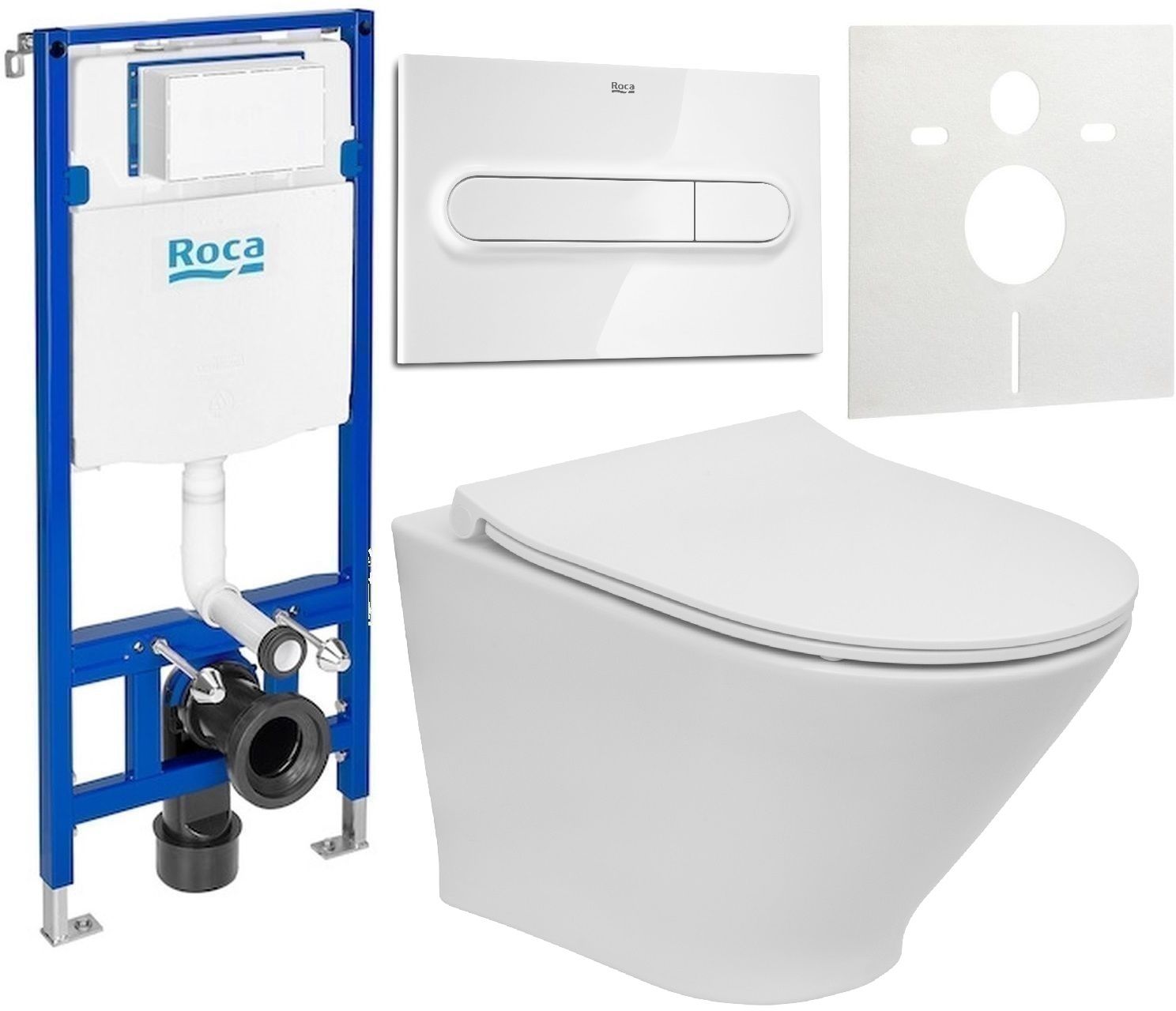 Zestaw Roca Gap Round miska WC wisząca Rimless z deską sedesową wolnoopadającą i stelaż podtynkowy Duplo One z przyciskiem ... - Wysyłka w 24h