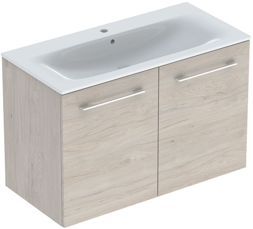 Geberit Selnova Square Slim umywalka z szafką 100 cm zestaw meblowy orzech włoski hickory jasny 501.263.00.1