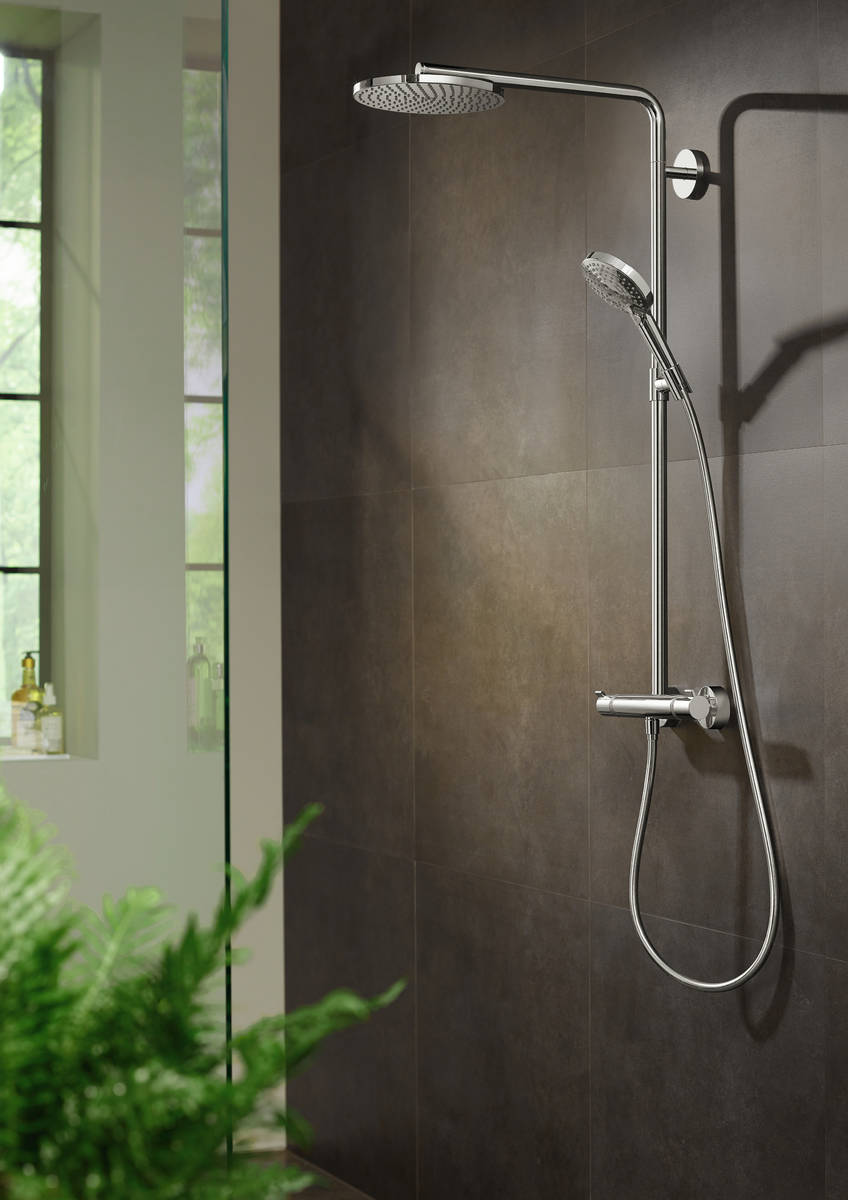 Hansgrohe Raindance S PowderRain zestaw prysznicowy ścienny termostatyczny z deszczownicą czarny chrom szczotkowany 27633340