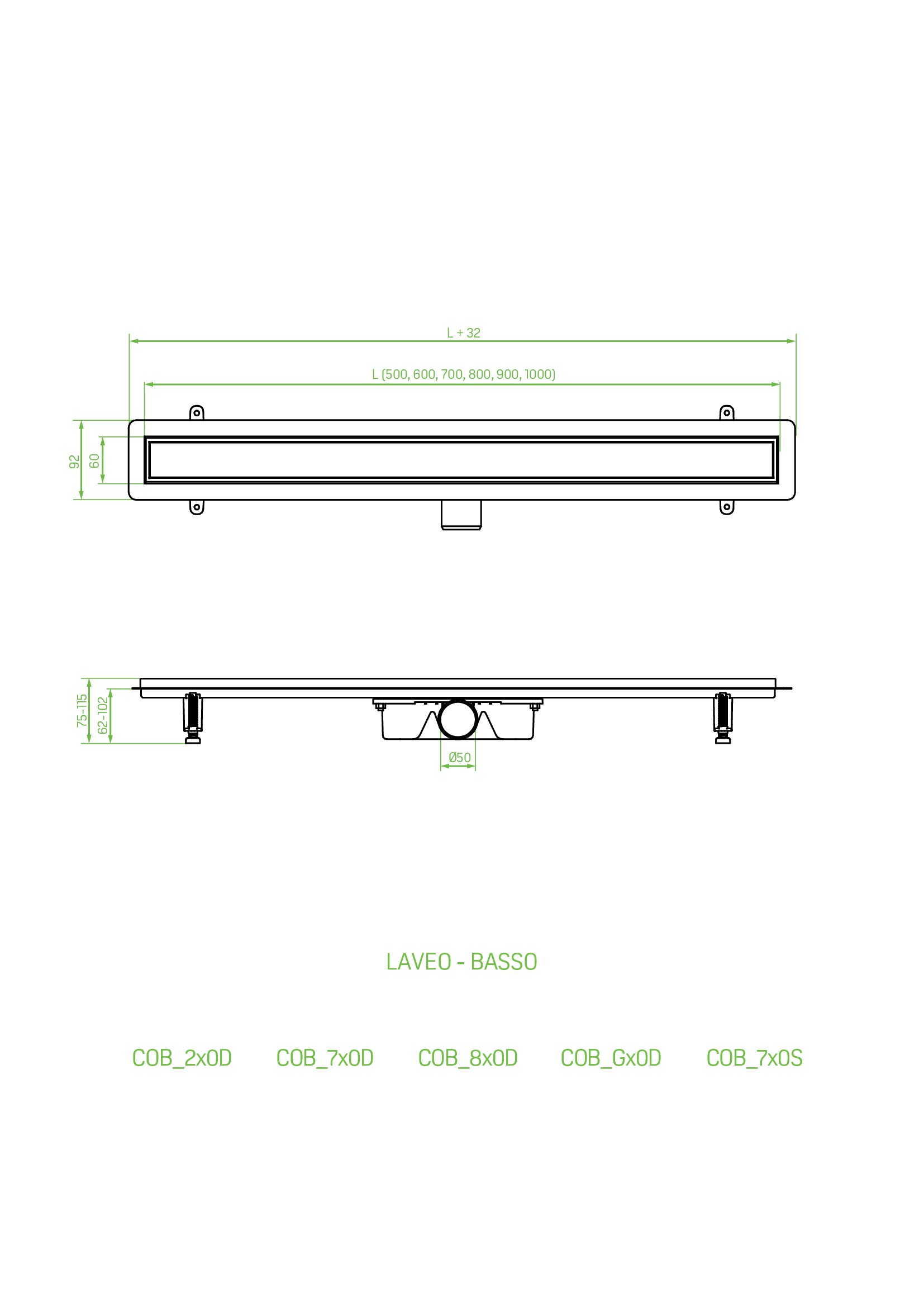 Laveo Basso odpływ liniowy 90 cm ruszt odwracalny szkło czarne COB790S
