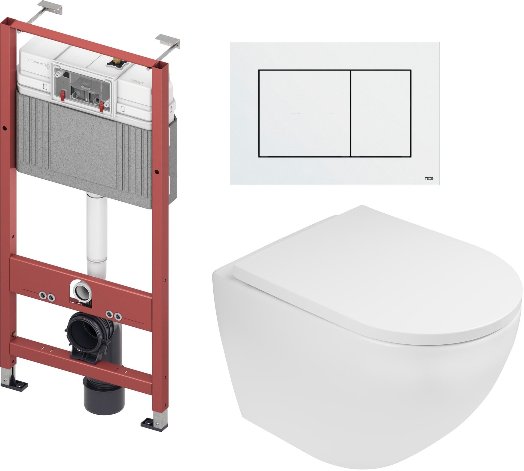 Zestaw Oltens Hamnes miska WC wisząca z deską wolnoopadającą i stelaż podtynkowy Tece Base z przyciskiem Now biały (9400407, ... - Wysyłka w 24h