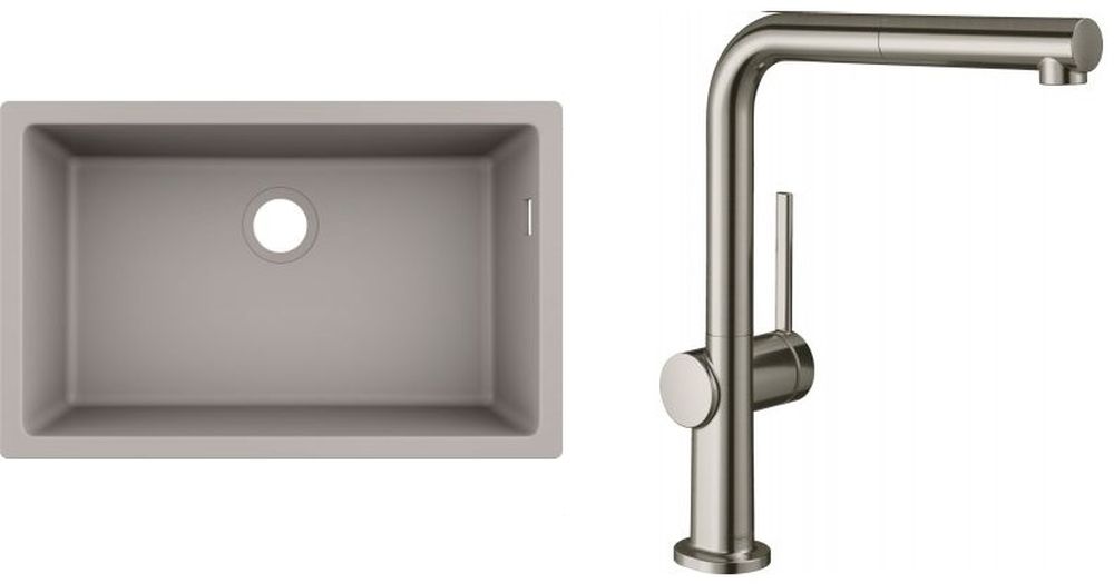 Zestaw Hansgrohe S510-U660 zlewozmywak granitowy szary z baterią kuchenną Talis stal (43432380, 72809800)