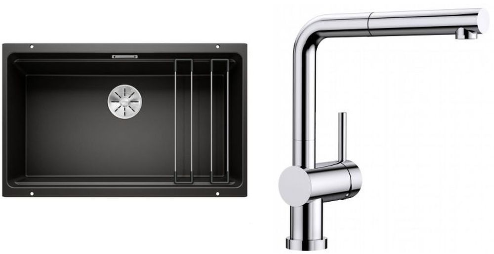 Zestaw Blanco Etagon 700-U zlewozmywak granitowy czarny z baterią kuchenną Linus-S-F chrom (525891, 514023) - Wysyłka w 24h