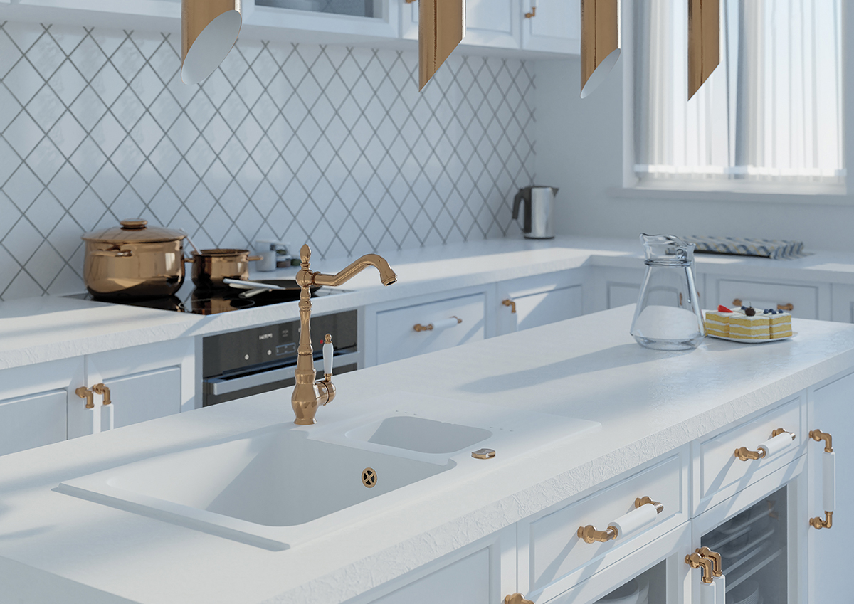 Laveo Evora bateria kuchenna stojąca w stylu retro miedziana BAE865D