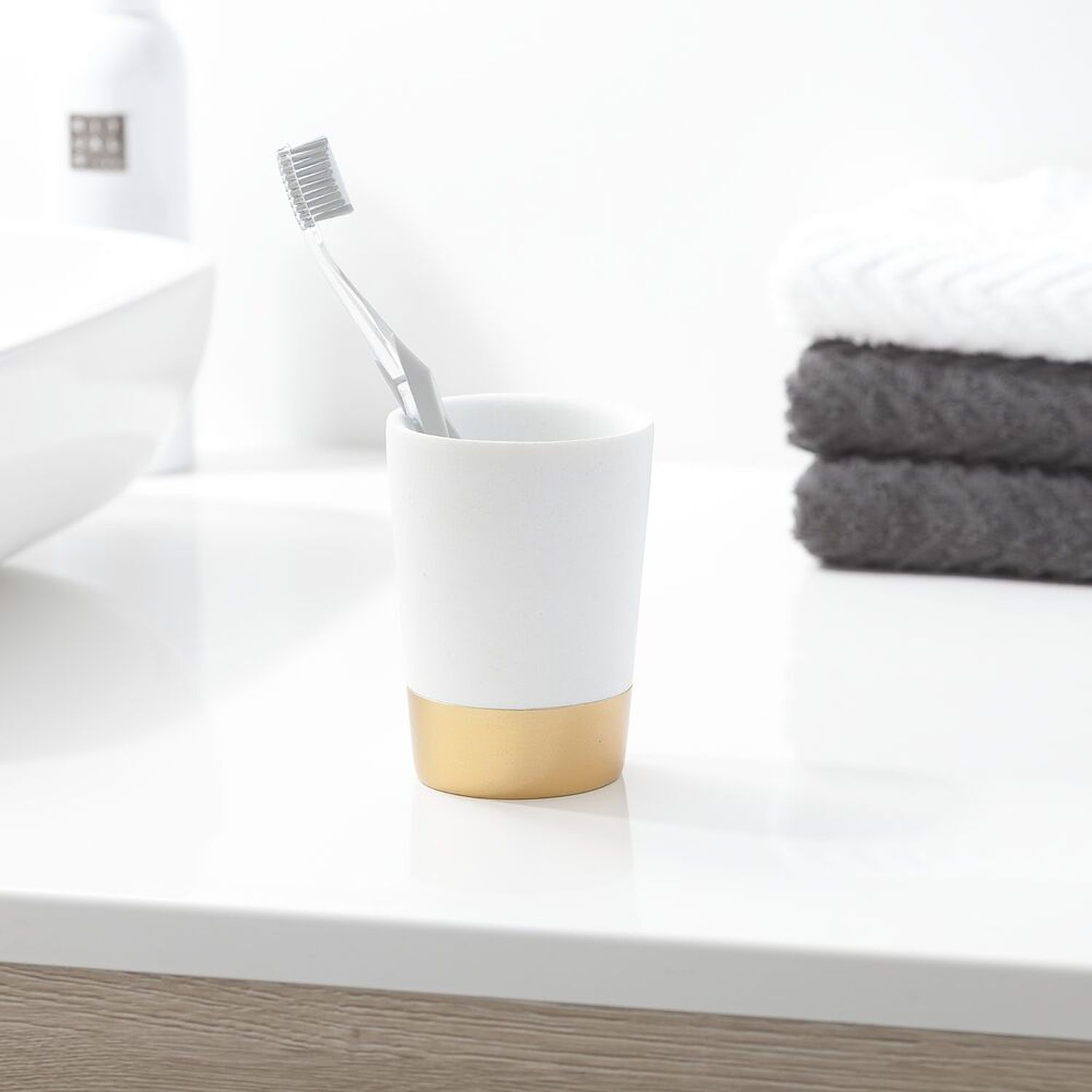 Sealskin Glossy kubek na szczoteczki biały-złoty 362320449 - Wysyłka w 24h