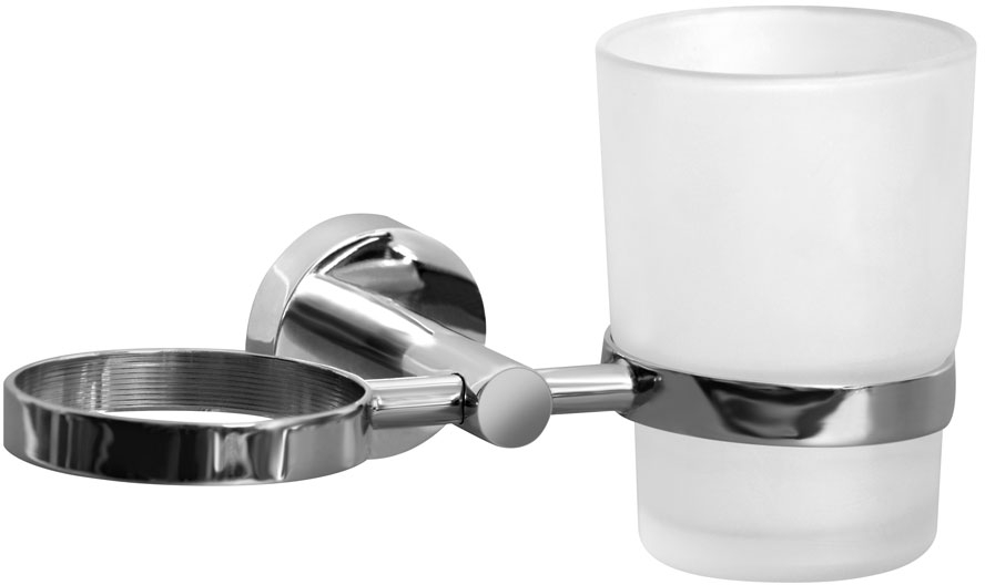 Bisk For You kubek do mycia zębów podwójny z uchwytem ściennym szkło mrożone/chrom 01175