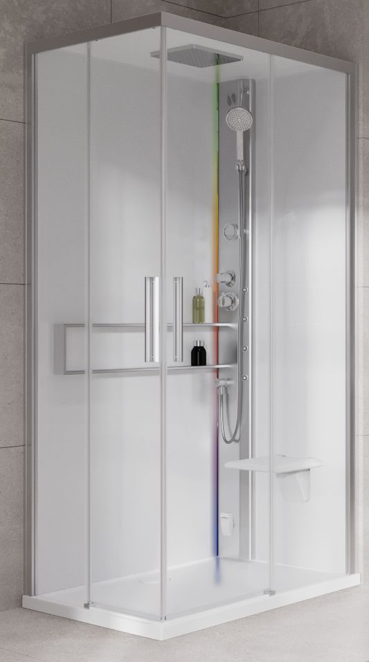 Novellini Glax 2 2.0 A kabina z hydromasażem 90x70 cm prawa parowa z brodzikiem srebrna G22A9070DT5-1BB