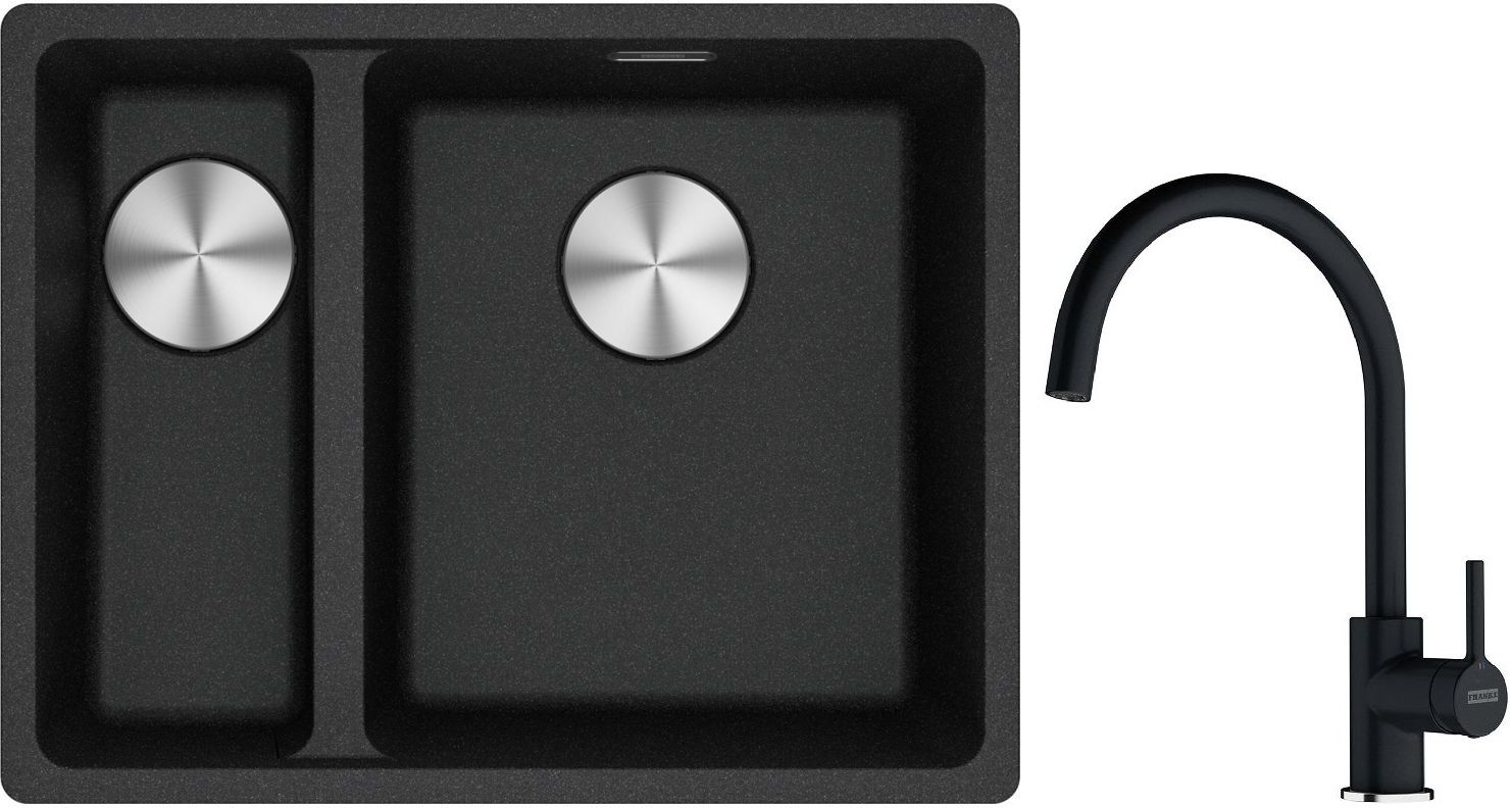 Franke Maris MRG 160-34-15 zlewozmywak 55x43 cm Fragranite z baterią kuchenną Lina onyx (1250687269, 1150626020)