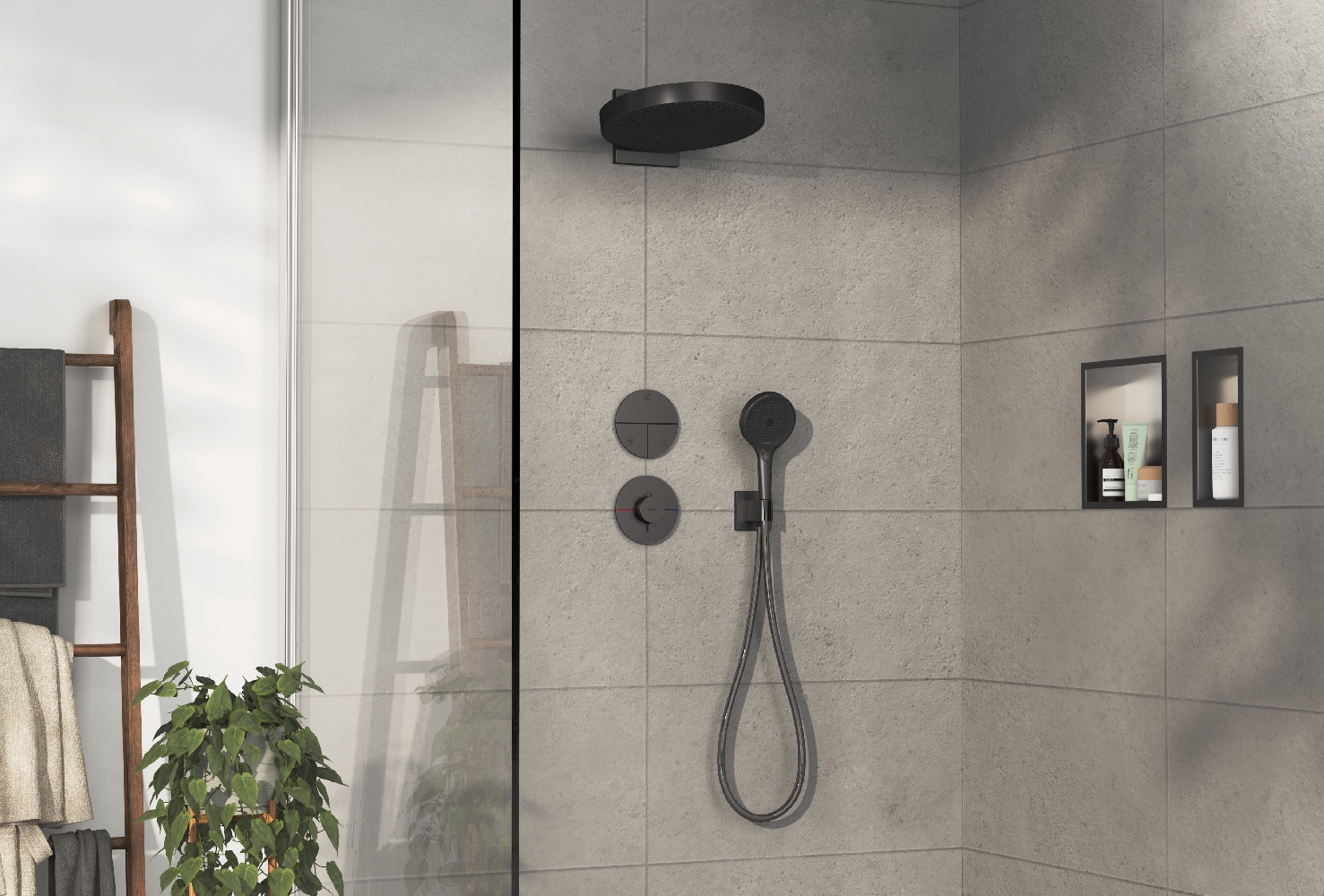 Hansgrohe ShowerSelect Comfort S bateria prysznicowa podtynkowa termostatyczna czarny chrom szczotkowany 15562340