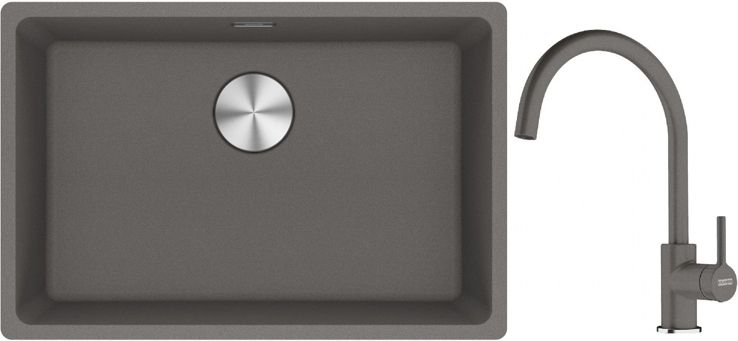 Franke Maris MRG 110-62 zlewozmywak 62x40 cm Fragranite kamienny szary z baterią kuchenną Lina kamienny szary (1250687258, 1150626022)