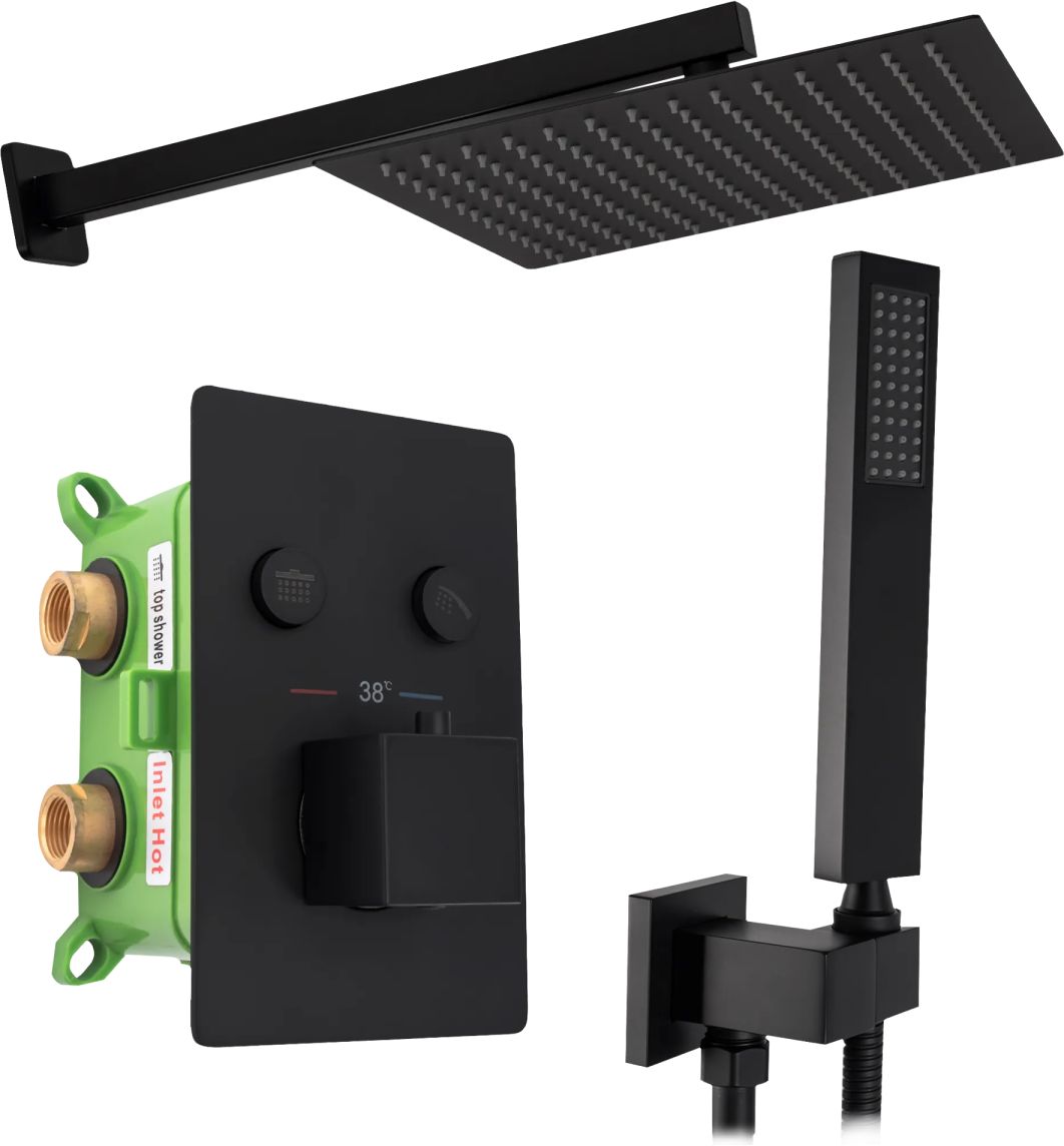 Rea Fenix zestaw prysznicowy podtynkowy termostatyczny z deszczownicą czarny mat REA-P6357 - Wysyłka w 24h