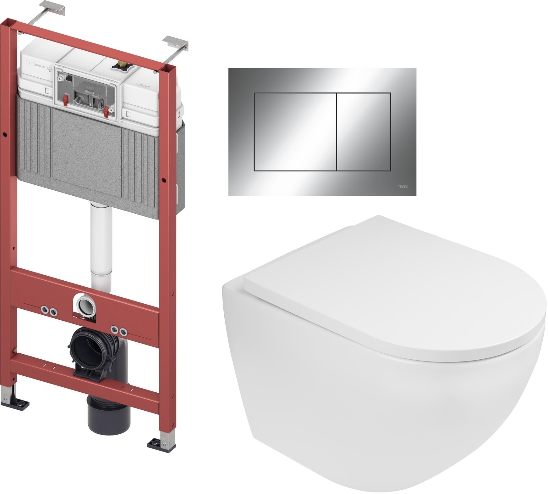 Zestaw Oltens Hamnes miska WC wisząca z deską wolnoopadającą i stelaż podtynkowy Tece Base z przyciskiem Now biały/chrom błyszczący ... - Wysyłka w 
