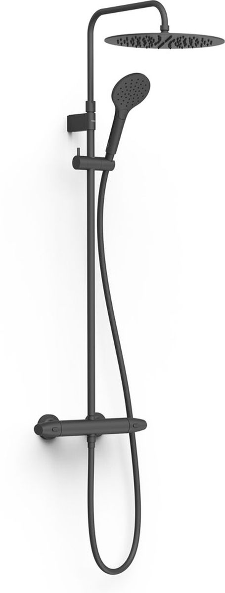 Tres Over-Wall zestaw prysznicowy ścienny termostatyczny z deszczownicą czarny mat 19038705NM - Wysyłka w 24h