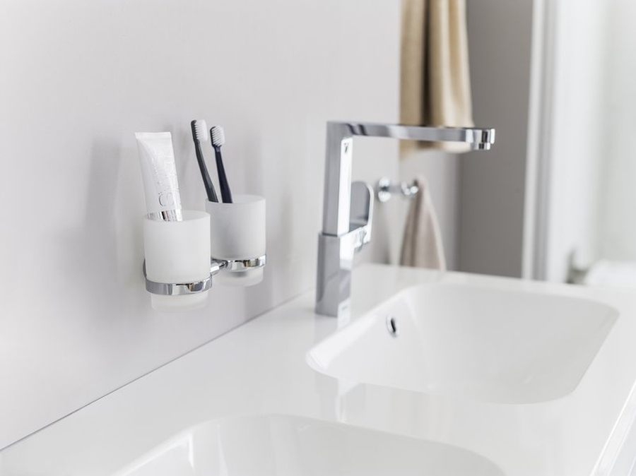 Ravak Chrome CR 220 kubek do mycia zębów podwójny z uchwytem ściennym szkło matowe/chrom X07P189