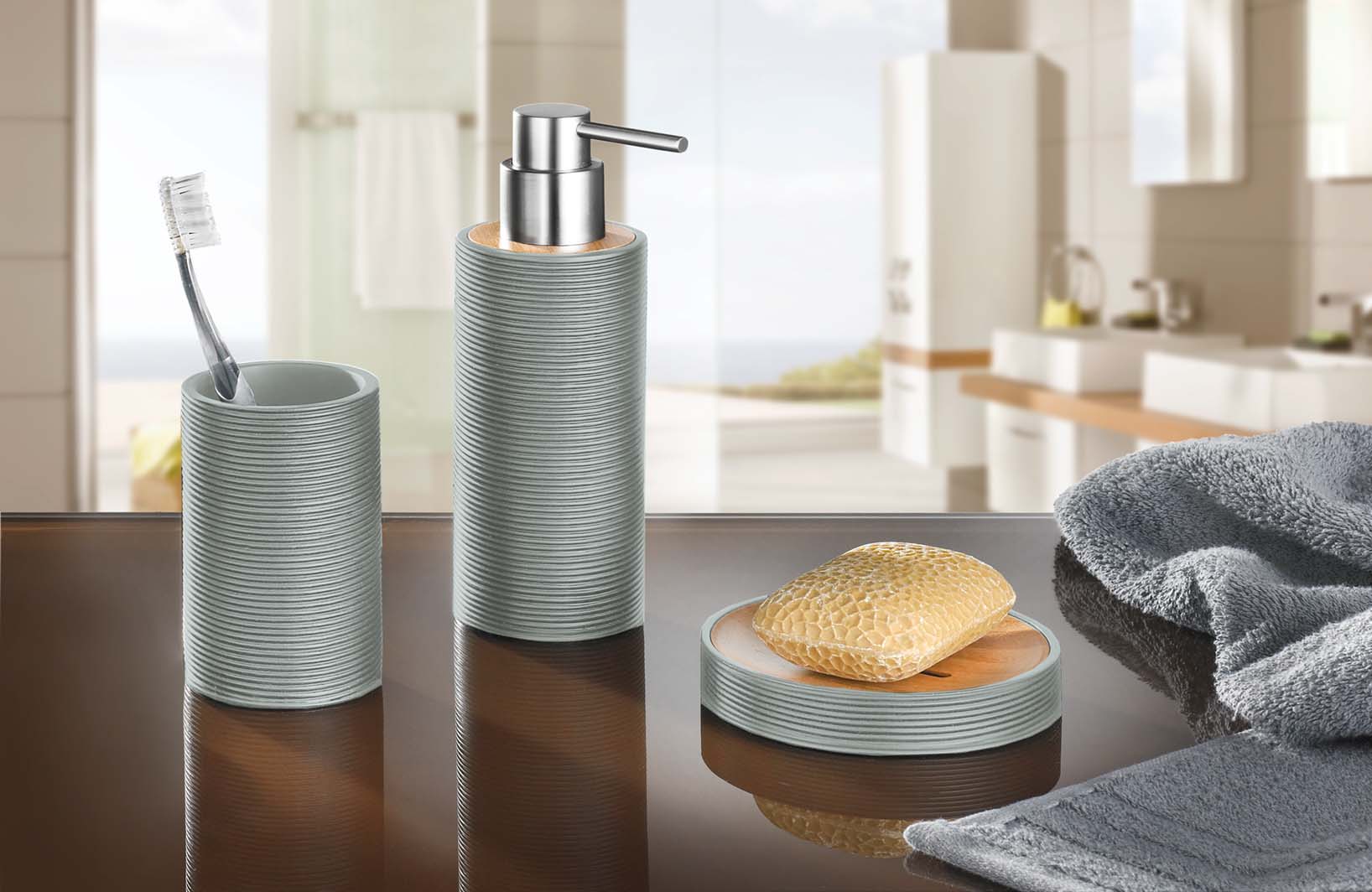 Kleine Wolke Kyoto szczotka toaletowa stojąca szary/drewno 5079977856 - Wysyłka w 24h