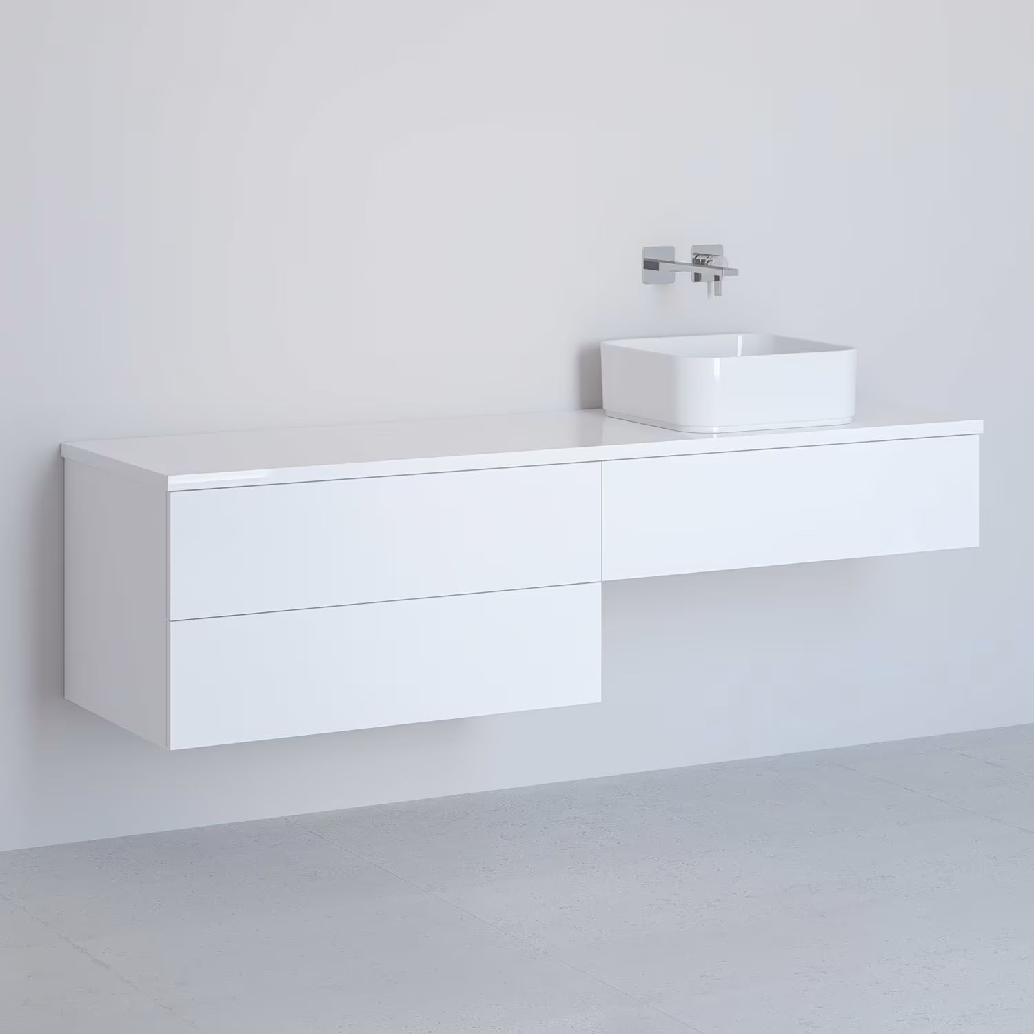 Kronenbach Cube szafka z blatem 161x48,7x44,5 cm podumywalkowa wisząca biały połysk KBWTKOWTL1613WH