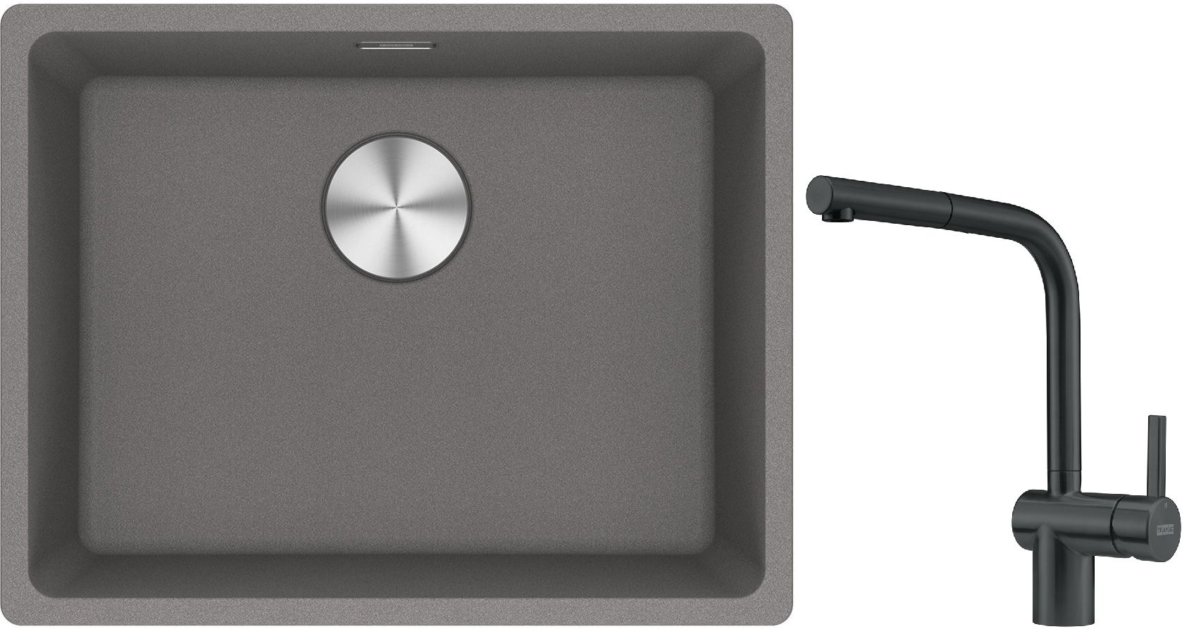 Franke Maris MRG 110-52 zlewozmywak 55x43 cm Fragranite kamienny szary z baterią kuchenną Atlas czarna stal szlachetna (1250687254, ...