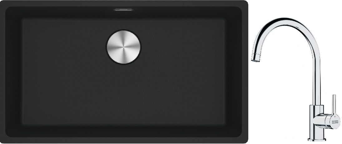 Franke Maris MRG 110-72 zlewozmywak 72x40 cm Fragranite czarny mat z baterią kuchenną Lina chrom (1250687260, 1150693228)