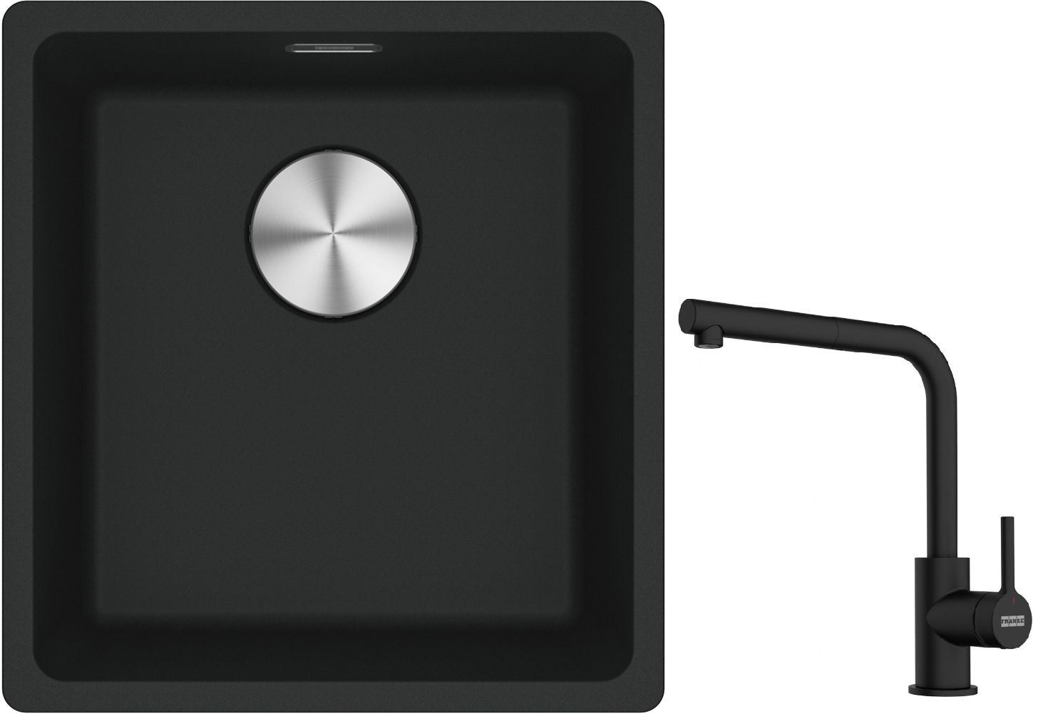 Franke Maris MRG 110-37 zlewozmywak 40x37 cm Fragranite czarny mat z baterią kuchenną Lina czarny mat (1250687248, 1150712435)