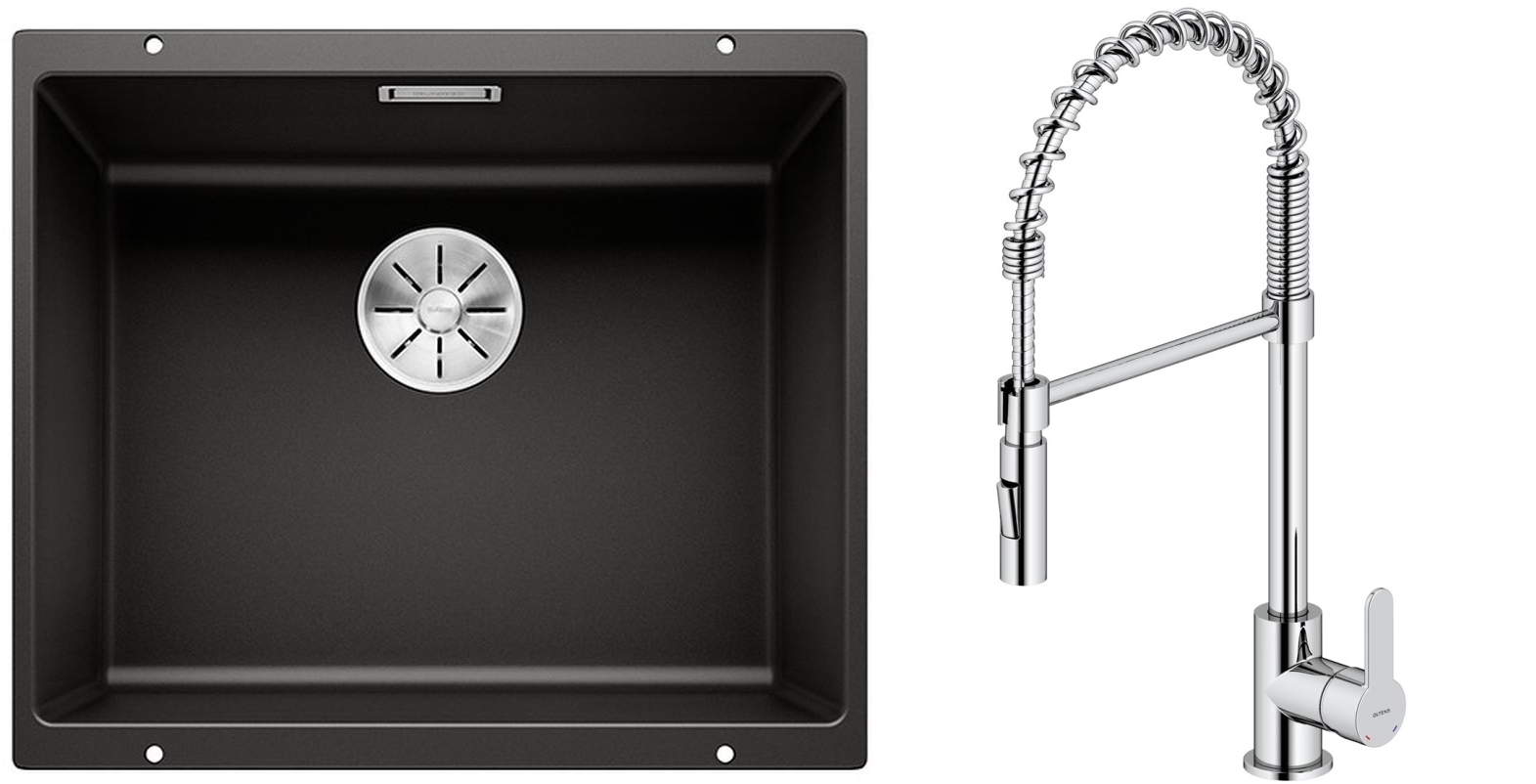 Zestaw Blanco Subline 500-U zlewozmywak granitowy 50x40 cm z baterią kuchenną Oltens Duf czarny mat/chrom (35203100, 525995) - Wysyłka w 24h