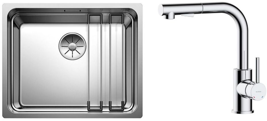 Zestaw Blanco Etagon 500-U zlewozmywak stalowy 54x44 cm z baterią kuchenną Oltens Myvat stojąca z wyciąganą wylewką chrom (521841, ... - Wysyłka w 24h
