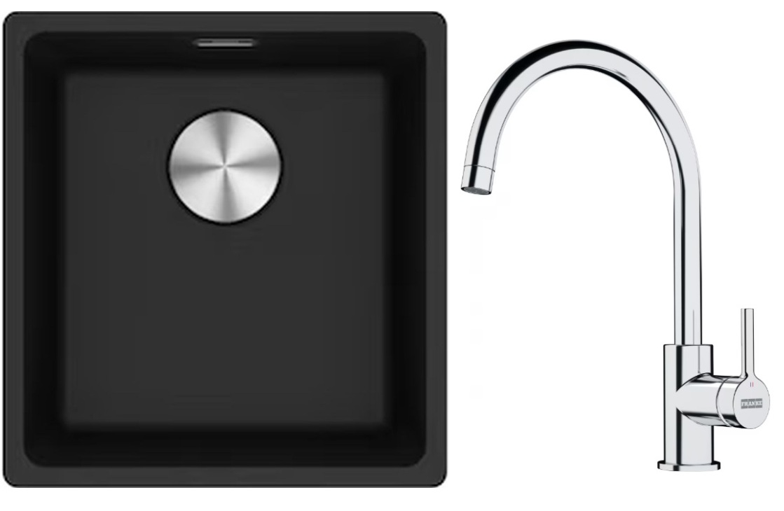 Franke Maris MRG 110-37 zlewozmywak 40x37 cm Fragranite onyx z baterią kuchenną Lina chrom (1250687249, 1150693228)