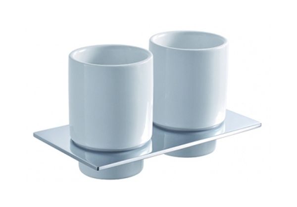 Blue Water Hugo kubek do mycia zębów podwójny z uchwytem ściennym biały/chrom HUG-016