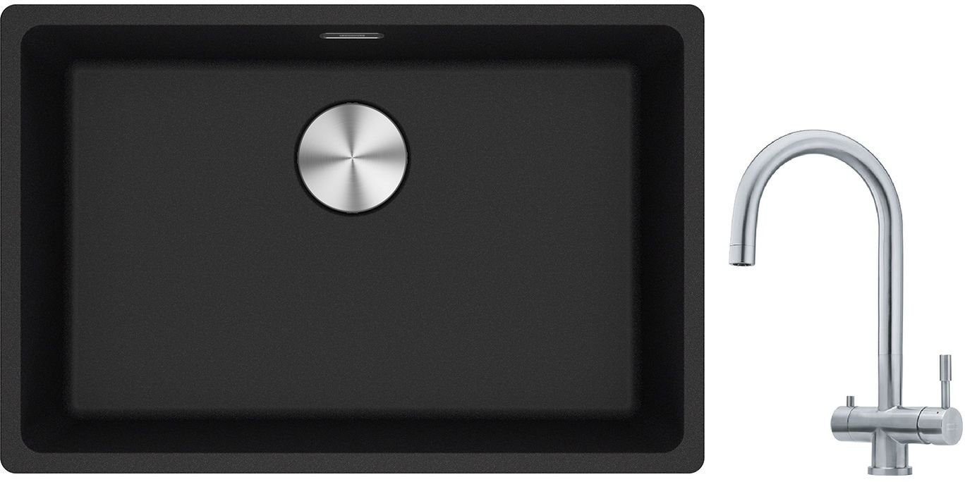 Franke Maris MRG 110-62 zlewozmywak 62x40 cm Fragranite onyx z baterią kuchenną Eos stal szlachetna (1250687257, 1200179979)