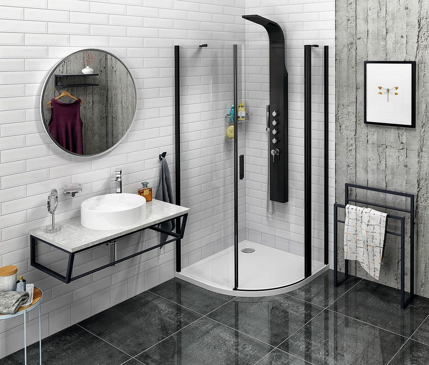 Polysan Zoom Line Black kabina prysznicowa 90x90 cm półokrągła prawa czarny mat/szkło przezroczyste ZL2615BR