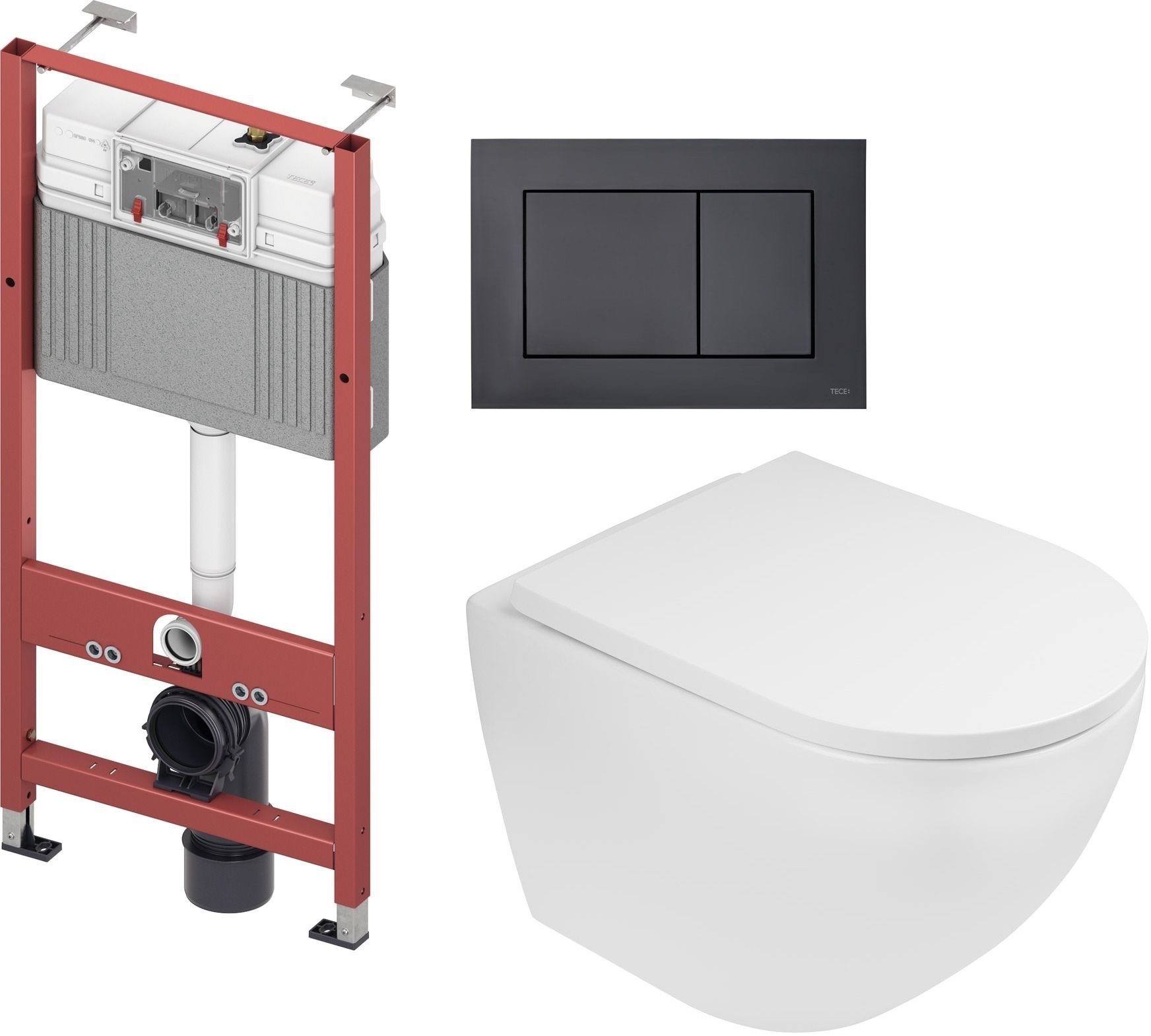 Zestaw Oltens Hamnes miska WC wisząca z deską wolnoopadającą i stelaż podtynkowy Tece Base z przyciskiem Now biały/czarny mat ... - Wysyłka w 24h