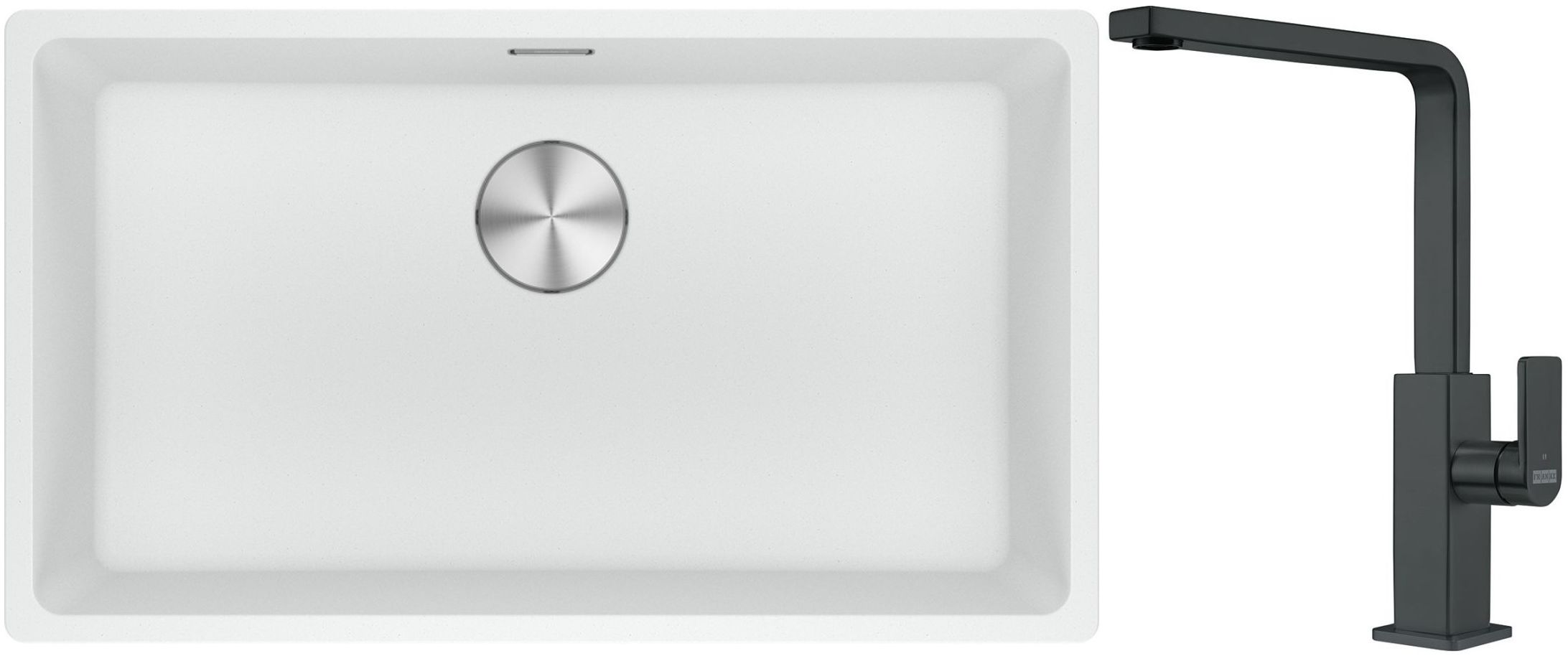 Franke Maris MRG 110-72 zlewozmywak 72x40 cm Fragranite biały polarny z baterią kuchenną Mythos czarna stal szlachetna (1250687263, ...