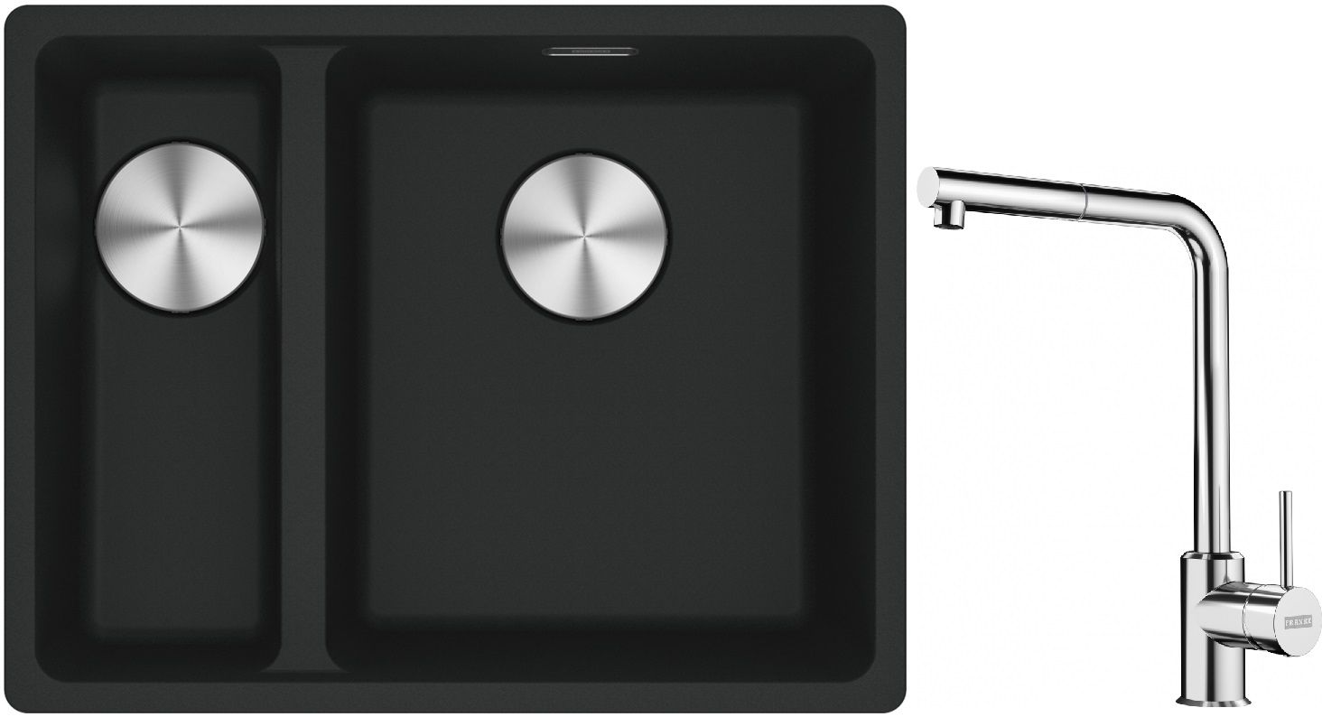 Franke Maris MRG 160-34-15SBL zlewozmywak 52x40 cm Fragranite czarny mat z baterią kuchenną Sirius Side chrom (1250687268, 1150668280)