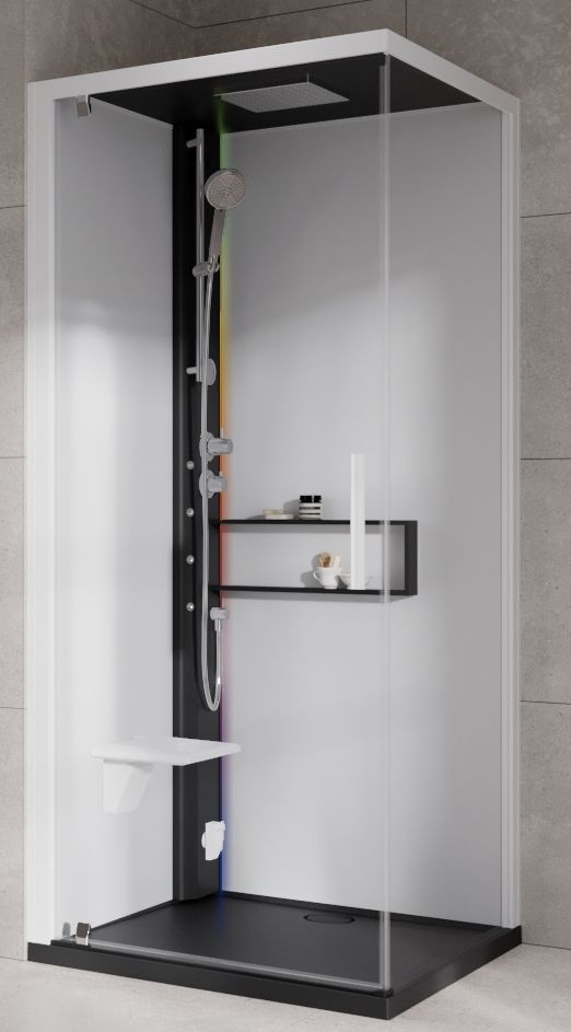 Novellini Glax 2 2.0 G+F kabina z hydromasażem 90 cm kwadratowa lewa parowa z brodzikiem czarna G22GF99ST5-1HU