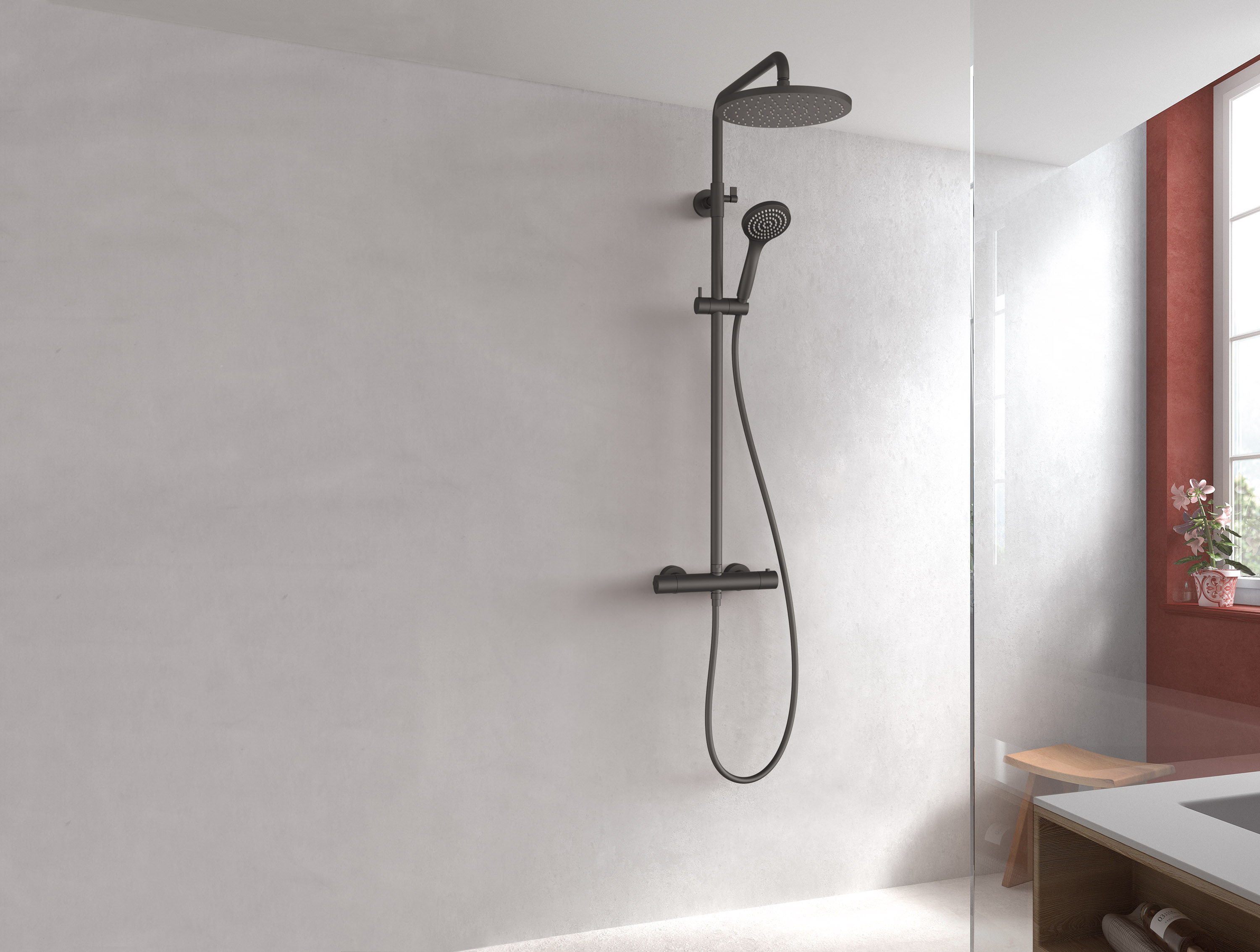 Tres Base Plus zestaw prysznicowy termostatyczny ścienny z deszczownicą czarny mat 21639502NM - Wysyłka w 24h