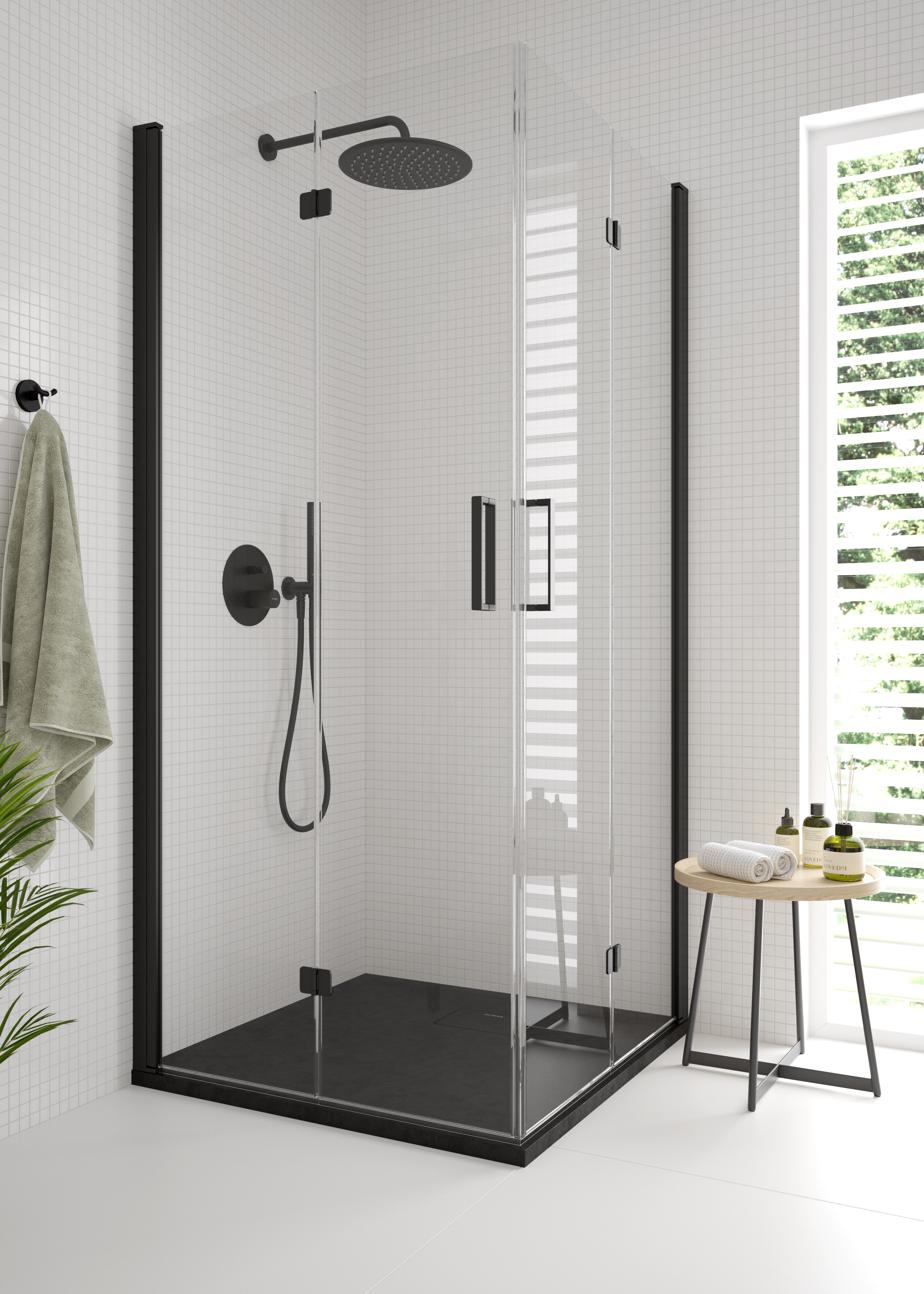 Oltens Byske kabina prysznicowa 90x90 cm kwadratowa czarny mat/szkło przezroczyste 20002300 - Wysyłka w 24h