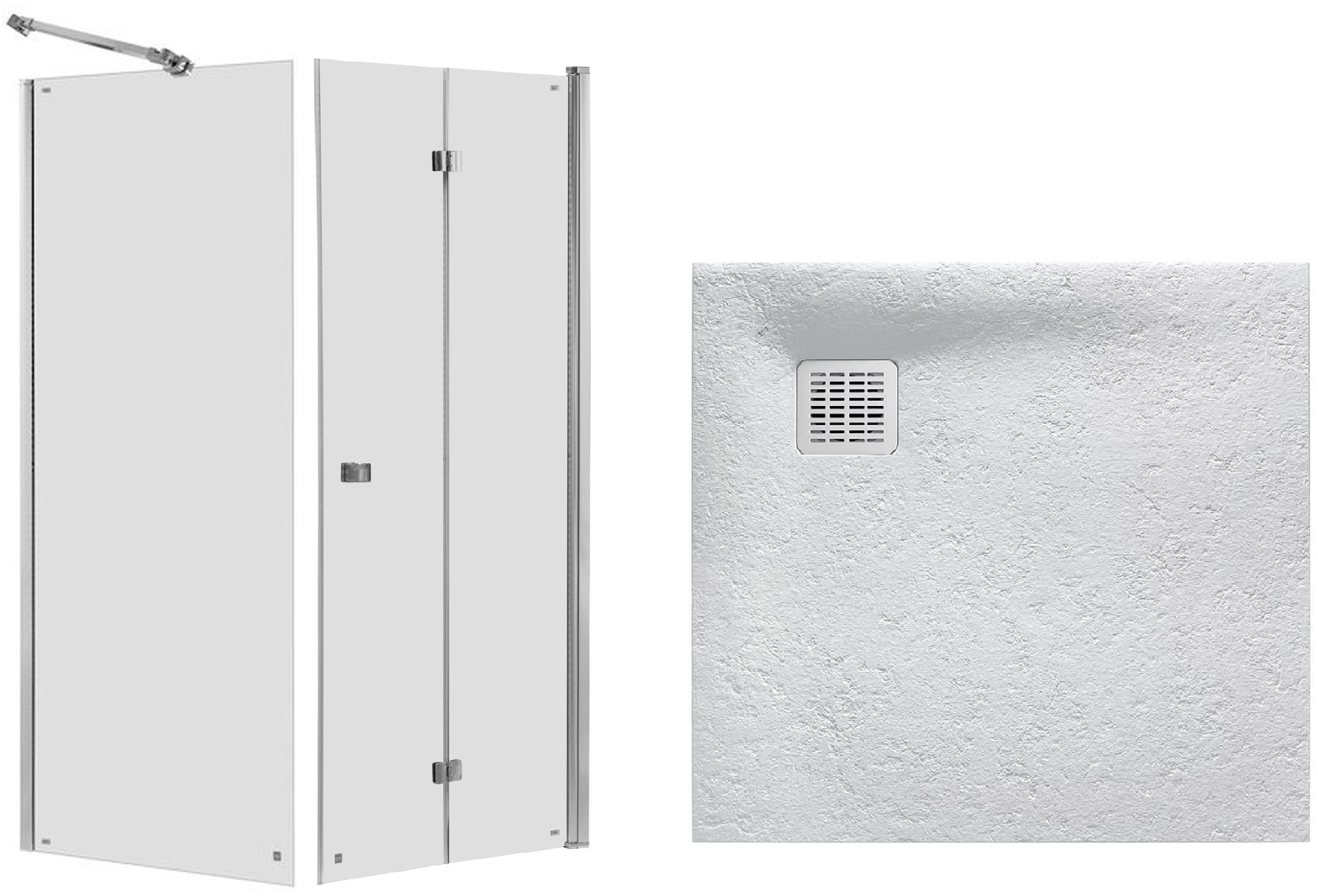 Zestaw Roca Capital kabina prysznicowa 80x80 cm kwadratowa MaxiClean z brodzikiem Terran perłowy (AM4508012M, AM4408012M, AP10332032001630)