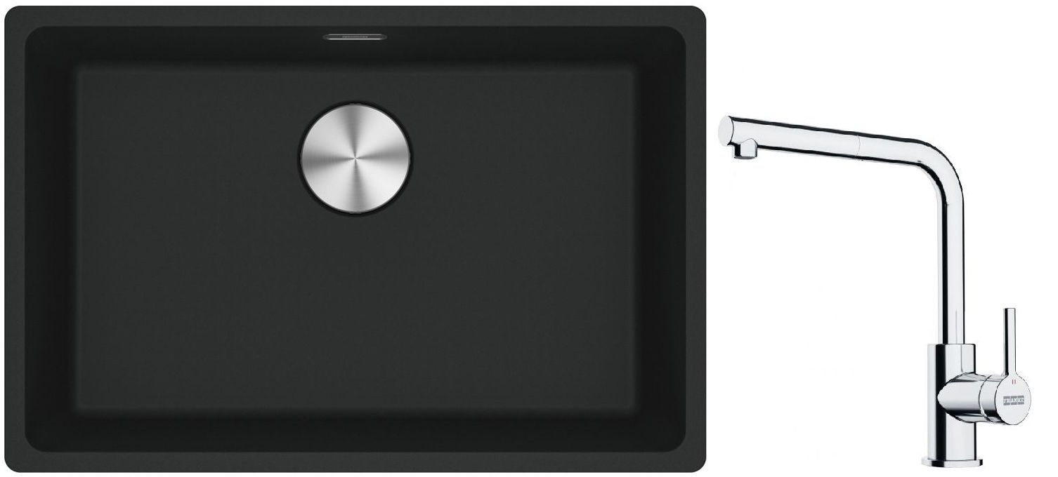 Franke Maris MRG 110-62 zlewozmywak 62x40 cm Fragranite czarny mat z baterią kuchenną Lina chrom (1250687256, 1150712420)