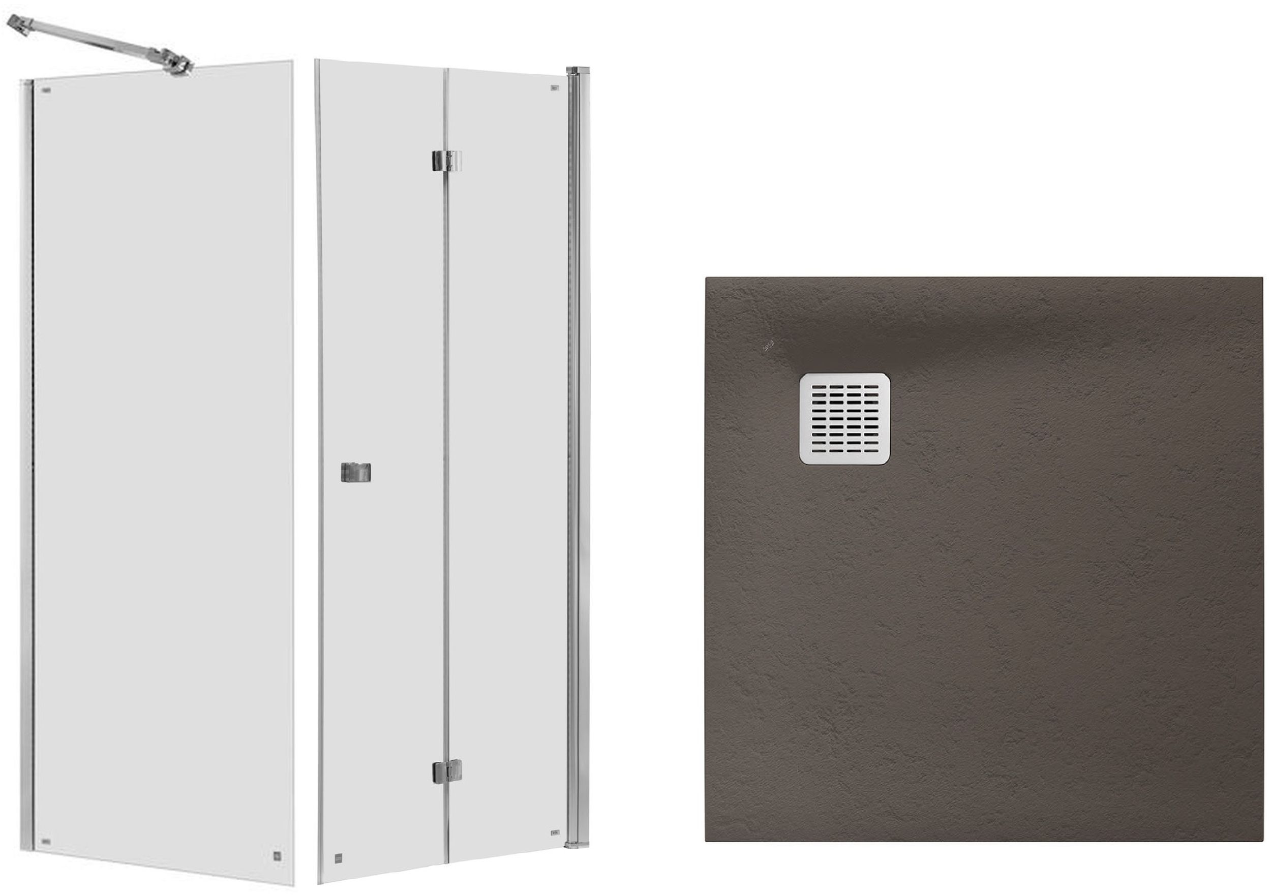 Zestaw Roca Capital kabina prysznicowa 80x80 cm kwadratowa MaxiClean z brodzikiem Terran cafe (AM4508012M, AM4408012M, AP10332032001660)