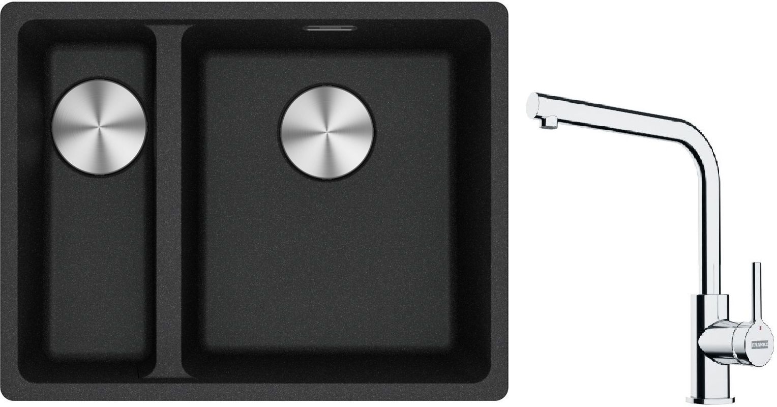Franke Maris MRG 160-34-15 zlewozmywak 55x43 cm Fragranite onyx z baterią kuchenną Lina chrom (1250687269, 1150693230)