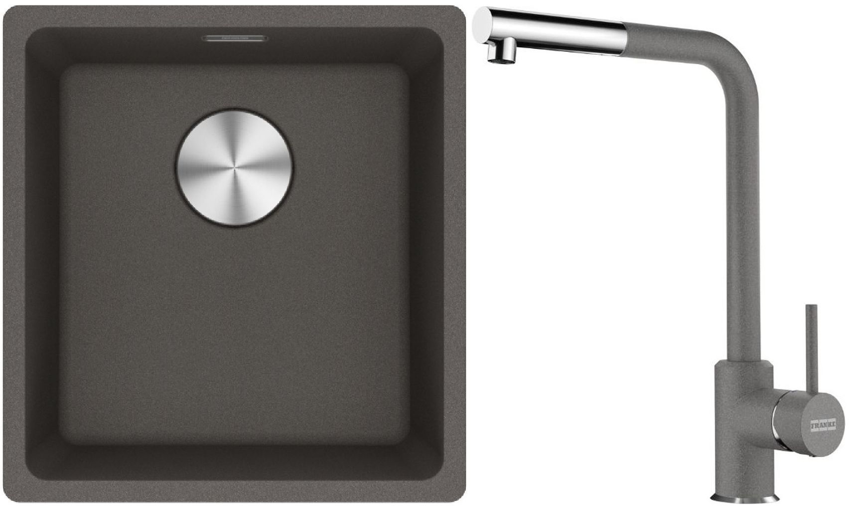 Franke Maris MRG 110-37 zlewozmywak granitowy 43x40 cm łupkowy szary z baterią kuchenną Sirius Side chrom (1250716374, 1150668280)