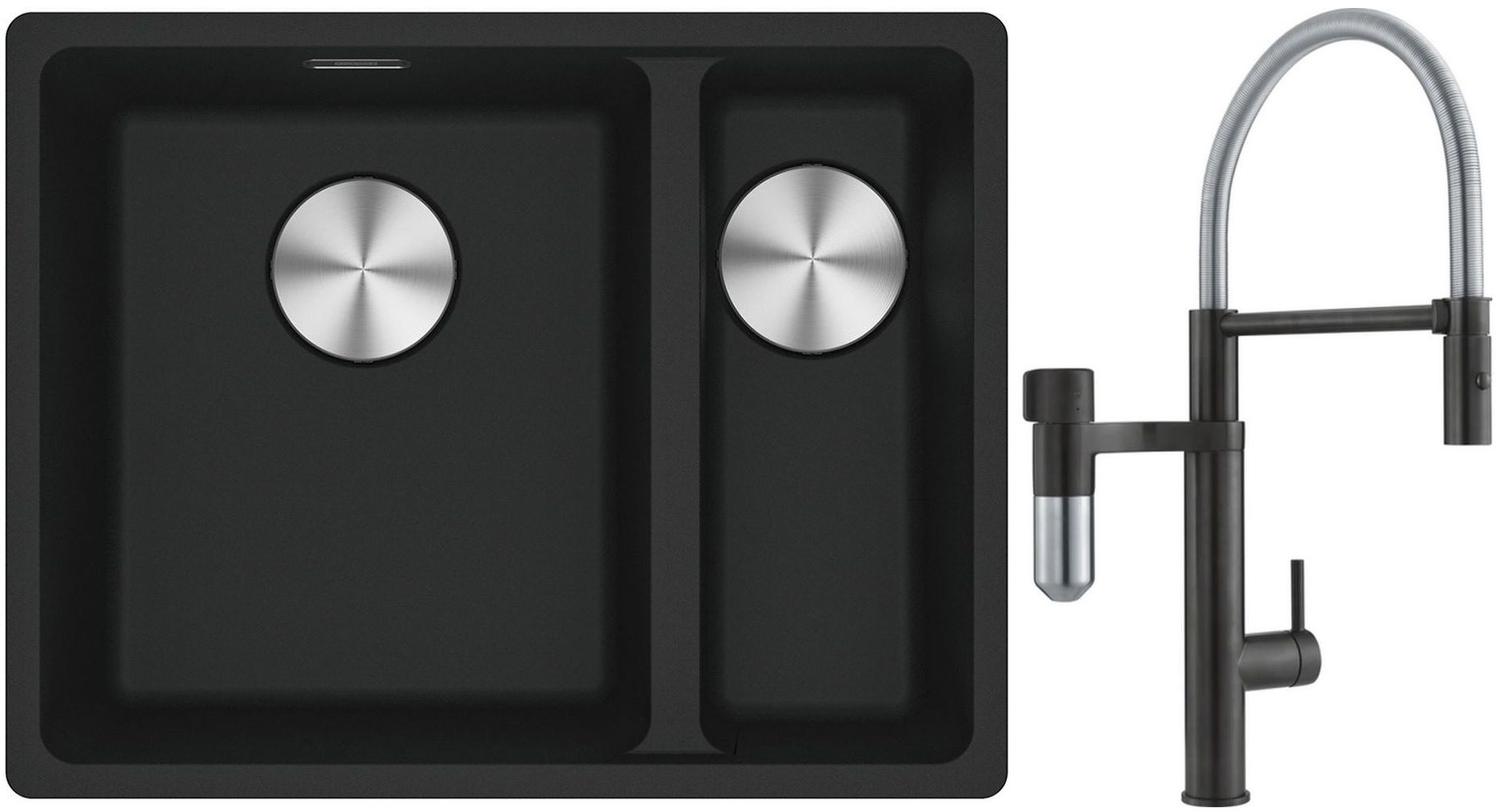 Franke Maris MRG 160-34-15SBR zlewozmywak 52x40 cm Fragranite czarny mat z baterią kuchenną Vital Semi-Pro czarny mat/stal (1250687264, ...