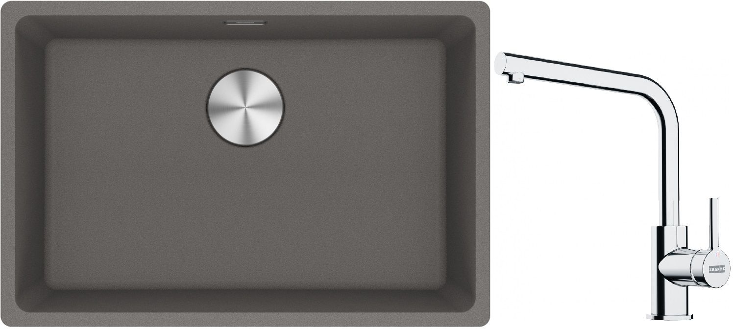 Franke Maris MRG 110-62 zlewozmywak 62x40 cm Fragranite kamienny szary z baterią kuchenną Lina chrom (1250687258, 1150693230)