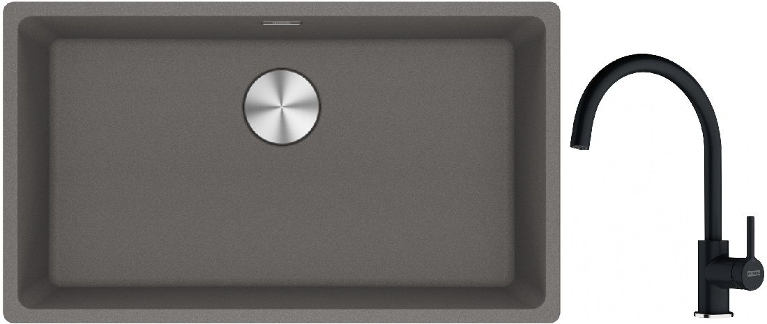 Franke Maris MRG 110-72 zlewozmywak 72x40 cm Fragranite kamienny szary z baterią kuchenną Lina onyx (1250687262, 1150626020)