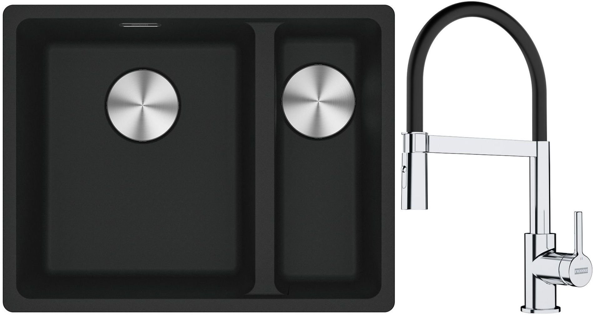 Franke Maris MRG 160-34-15SBR zlewozmywak 52x40 cm Fragranite czarny mat z baterią kuchenną Lina chrom/czarny (1250687264, 1150626085)