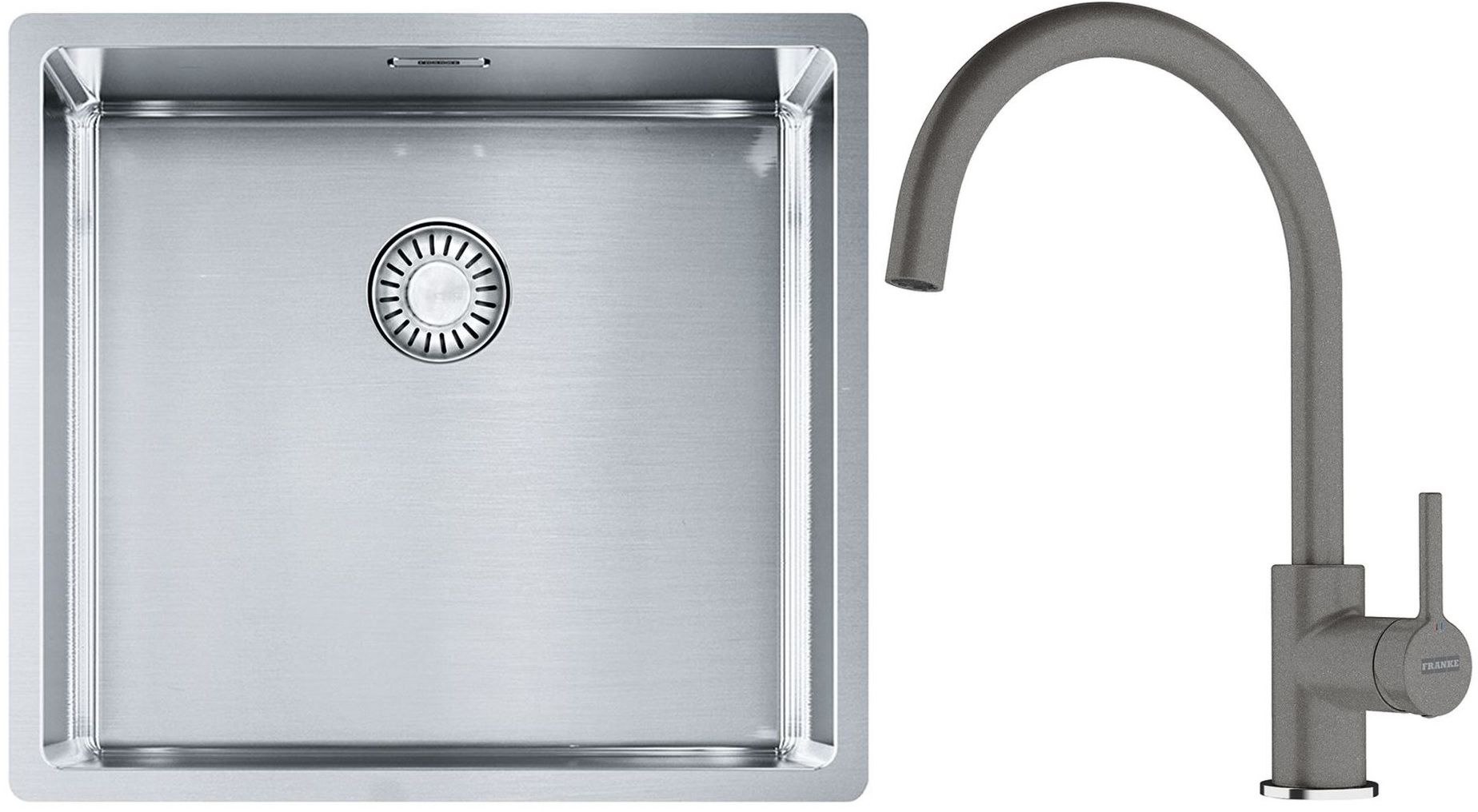 Franke Box BXX 210/110-45 zlewozmywak 49x45 cm stalowy z baterią kuchenną Lina kamienny szary (1270453655, 1150626022)