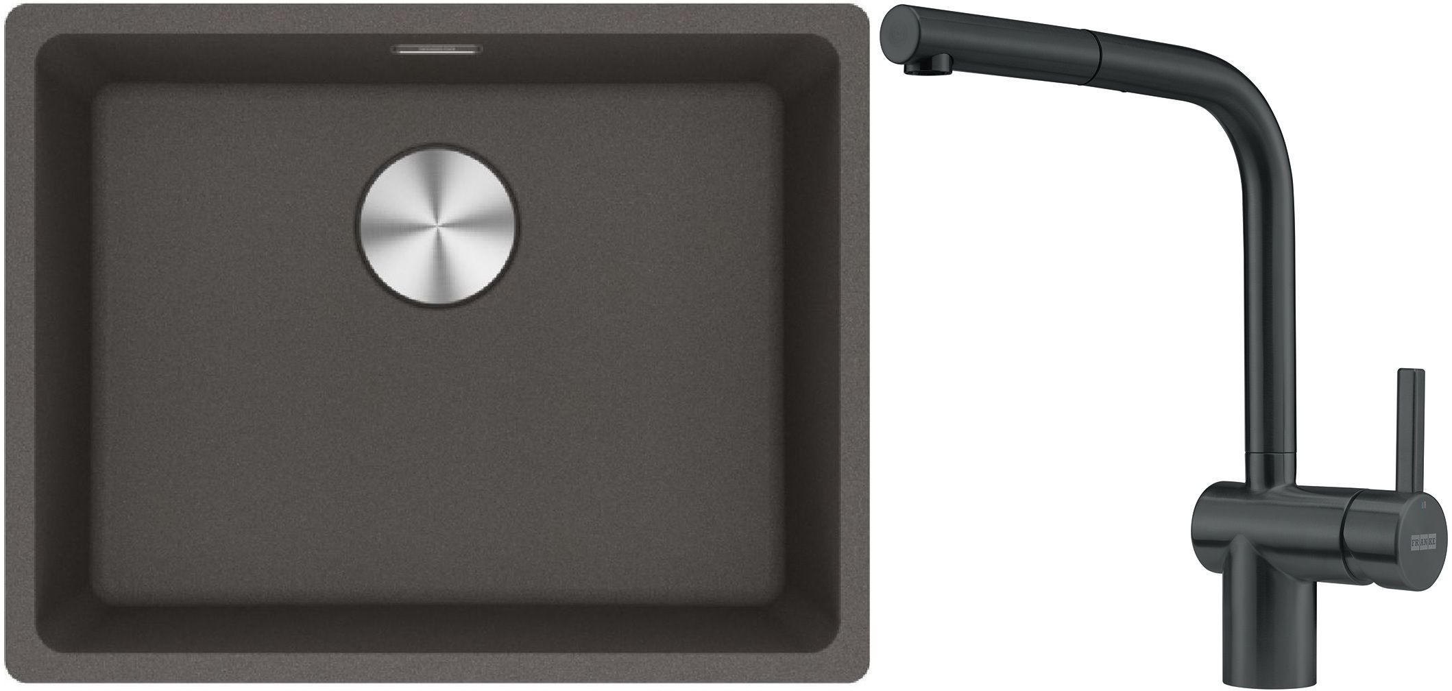 Franke Maris MRG 110-52 zlewozmywak granitowy 55,3x43,3 cm łupkowy szary z baterią kuchenną Atlas czarna stal szlachetna (1250716375, ...