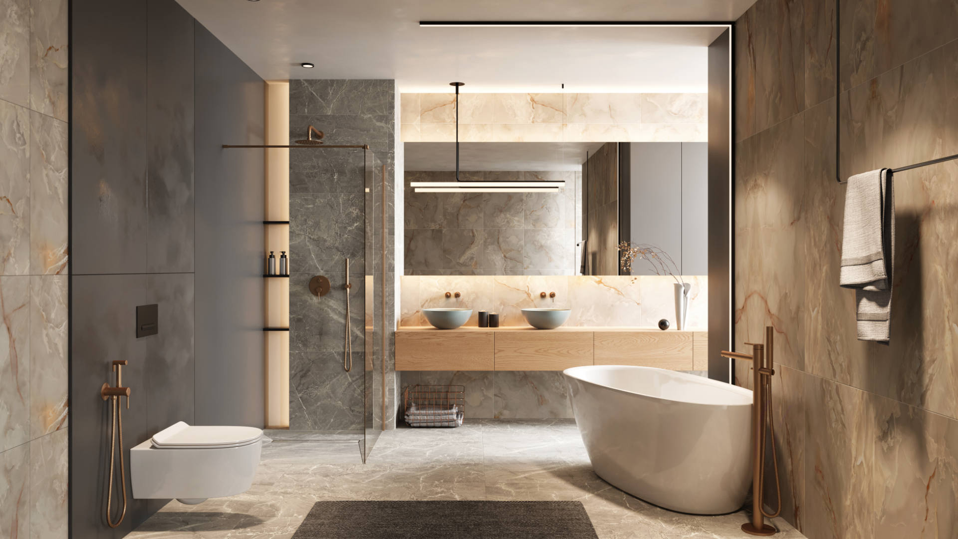 Excellent Pi zestaw prysznicowy podtynkowy z deszczownicą miedź szczotkowana AREX.SET1247CB