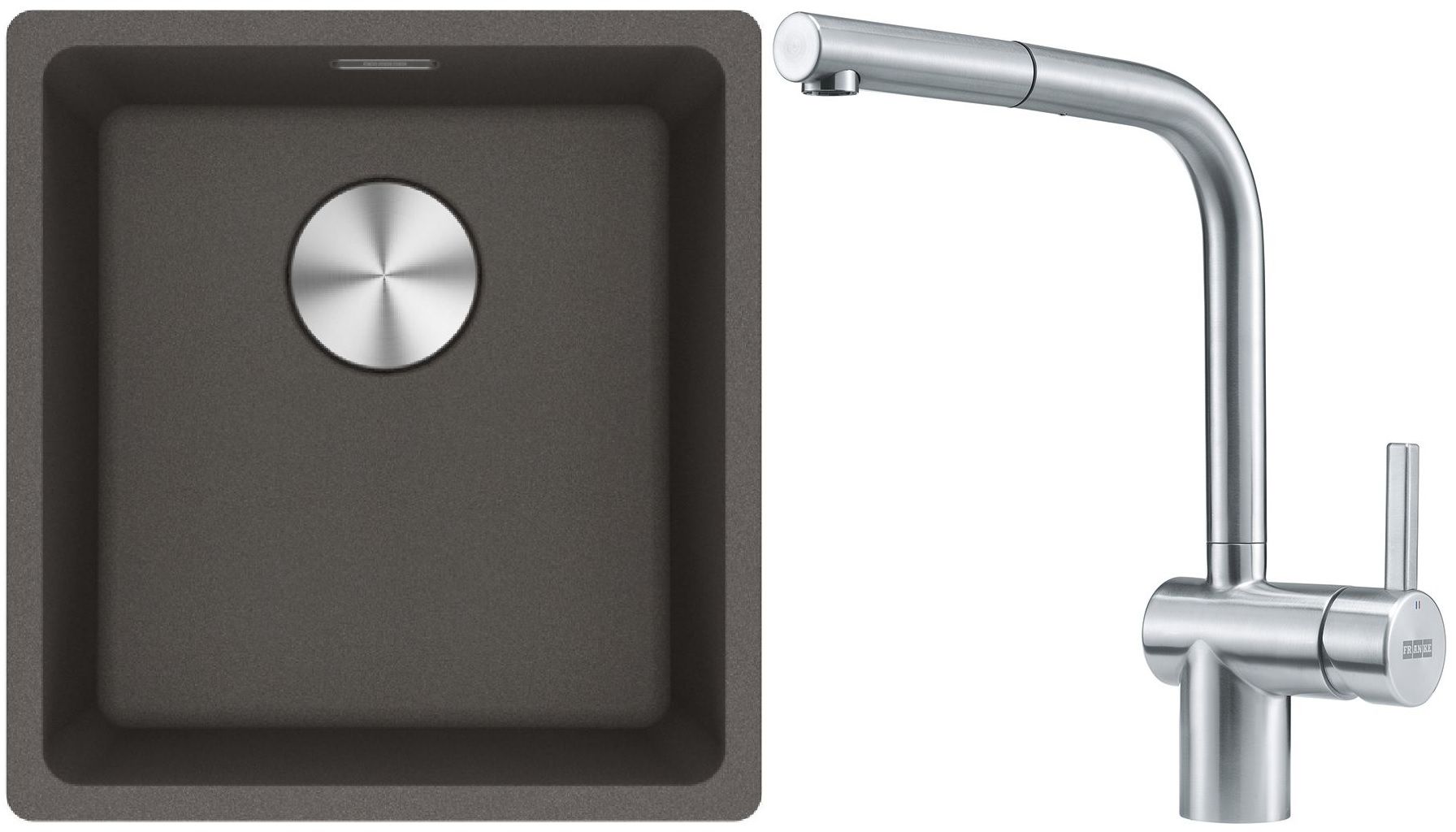 Franke Maris MRG 110-37 zlewozmywak granitowy 43x40 cm łupkowy szary z baterią kuchenną Atlas stal szlachetna (1250716374, 1150521439)