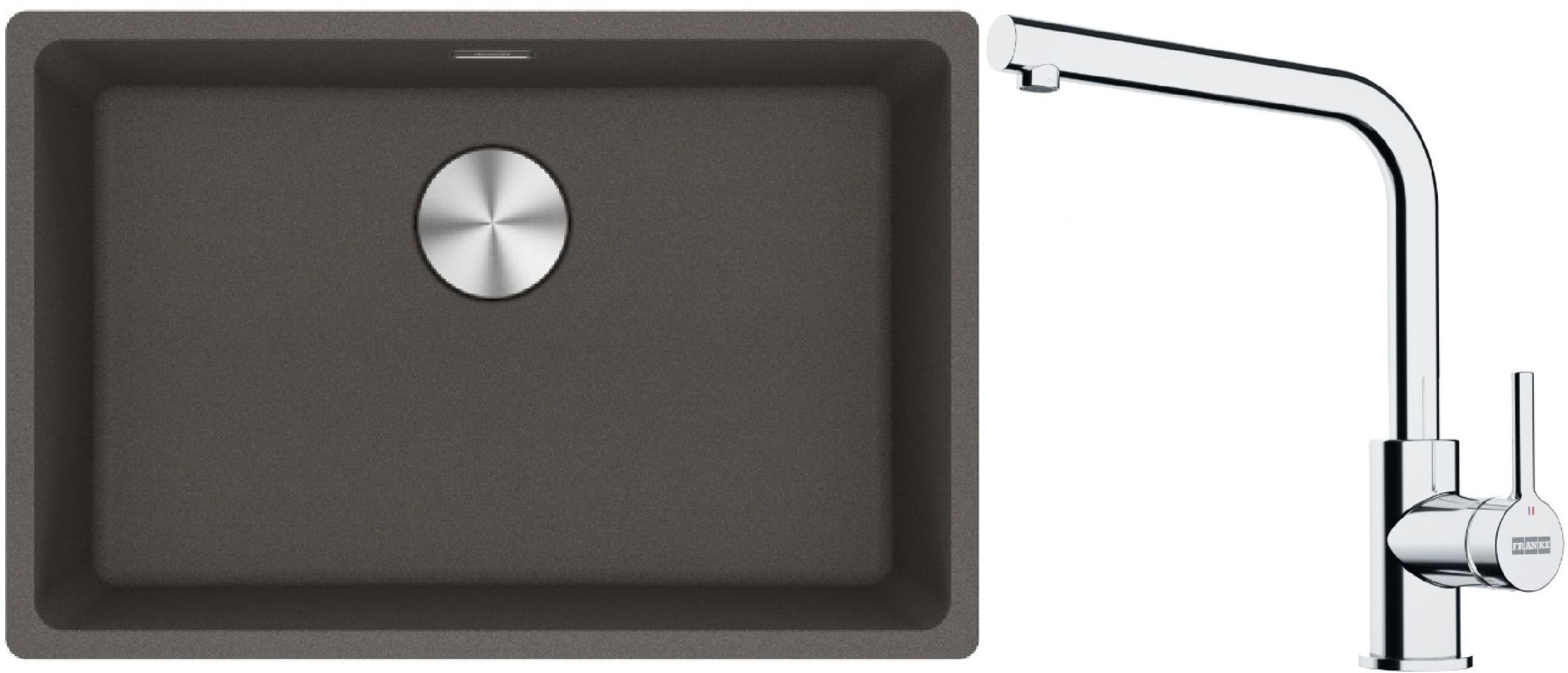 Franke Maris zlewozmywak granitowy 65,3x43,3 cm łupkowy szary z baterią kuchenną Lina chrom (1250716376, 1150693230)
